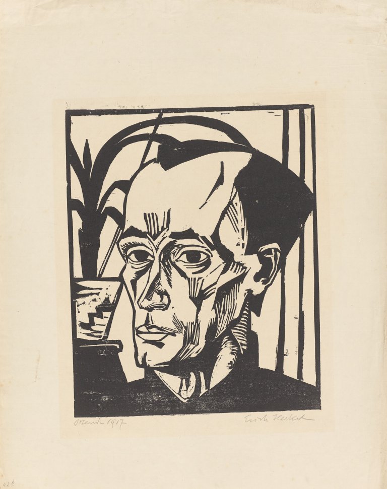 Auf diesem Bild ist das folgende Kunstwerk zu sehen: Erich Heckel. „Bildnis E.H.“. 1917.