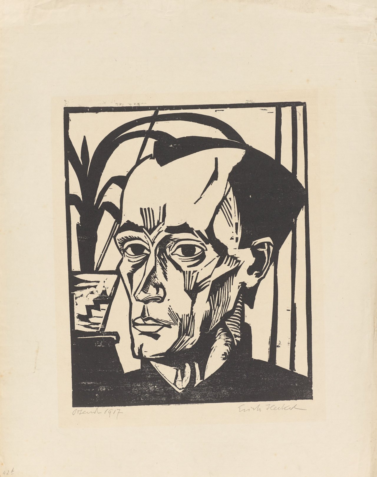 Auf diesem Bild ist das folgende Kunstwerk zu sehen: Erich Heckel. „Bildnis E.H.“. 1917.
