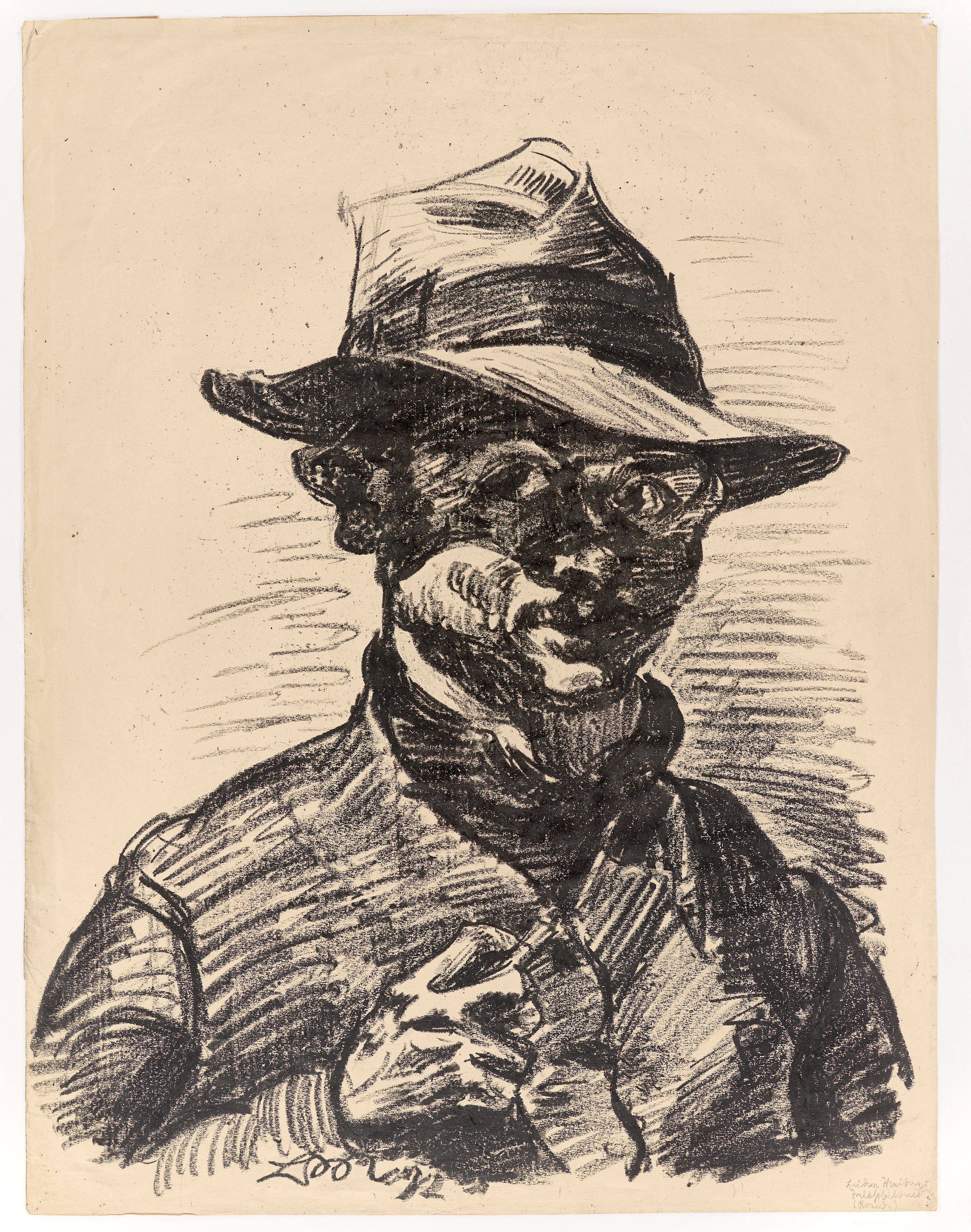 This picture shows the following artwork: Ludwig Meidner. Self-portrait with hat. 1922.