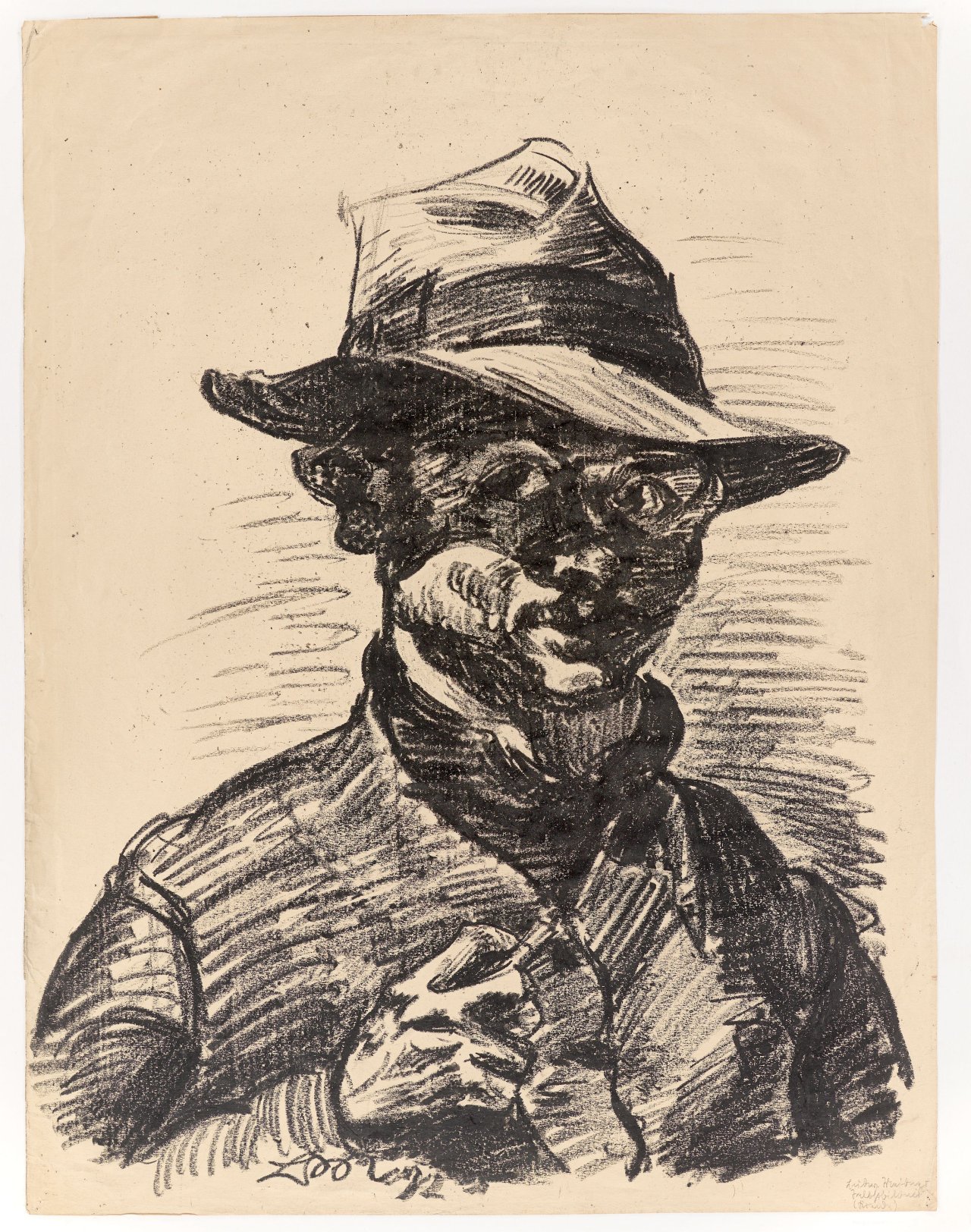 This picture shows the following artwork: Ludwig Meidner. Self-portrait with hat. 1922.