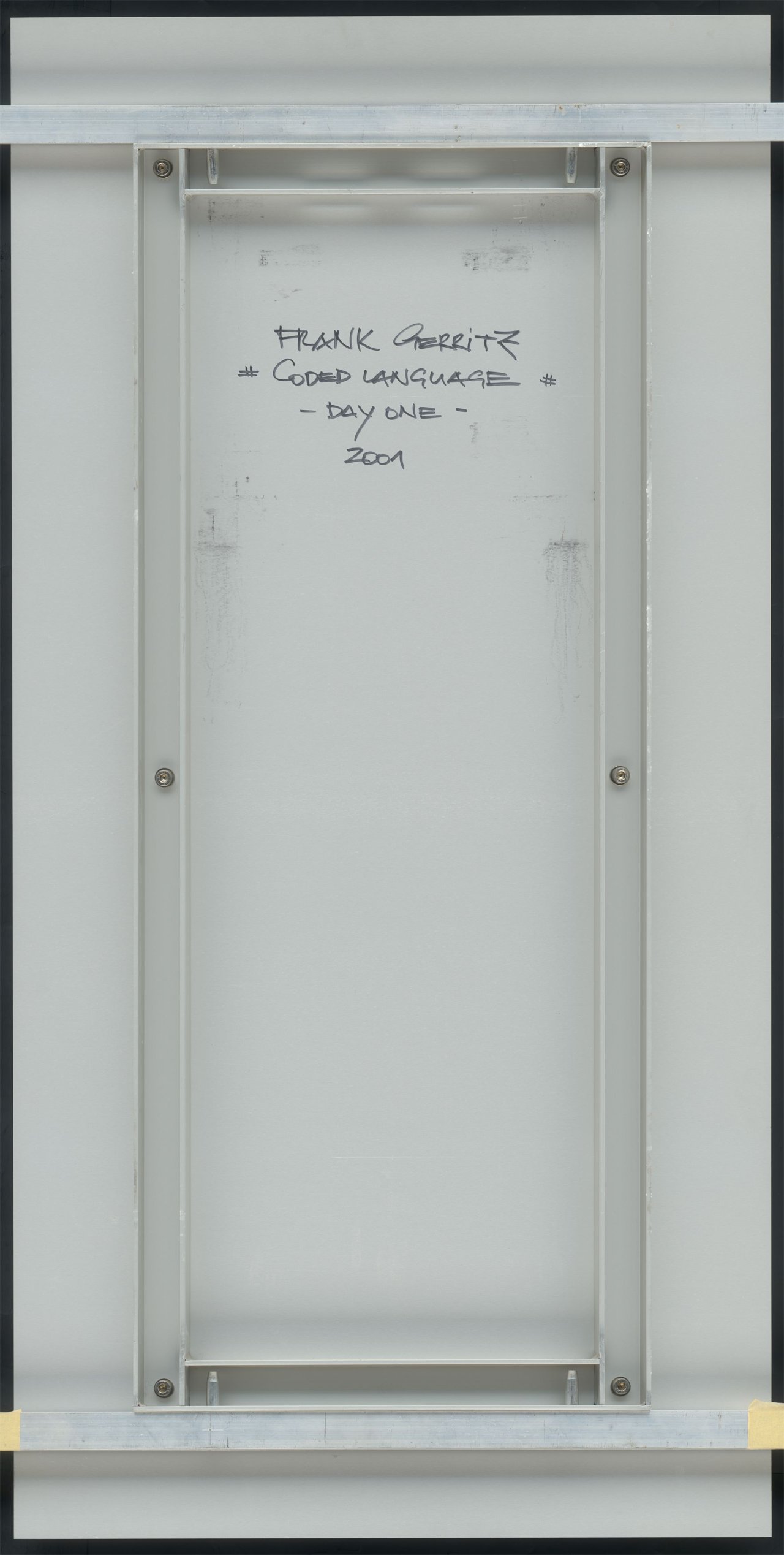 Auf diesem Bild ist das folgende Kunstwerk zu sehen: Frank Gerritz. „Coded Language. Day one“. 2001.