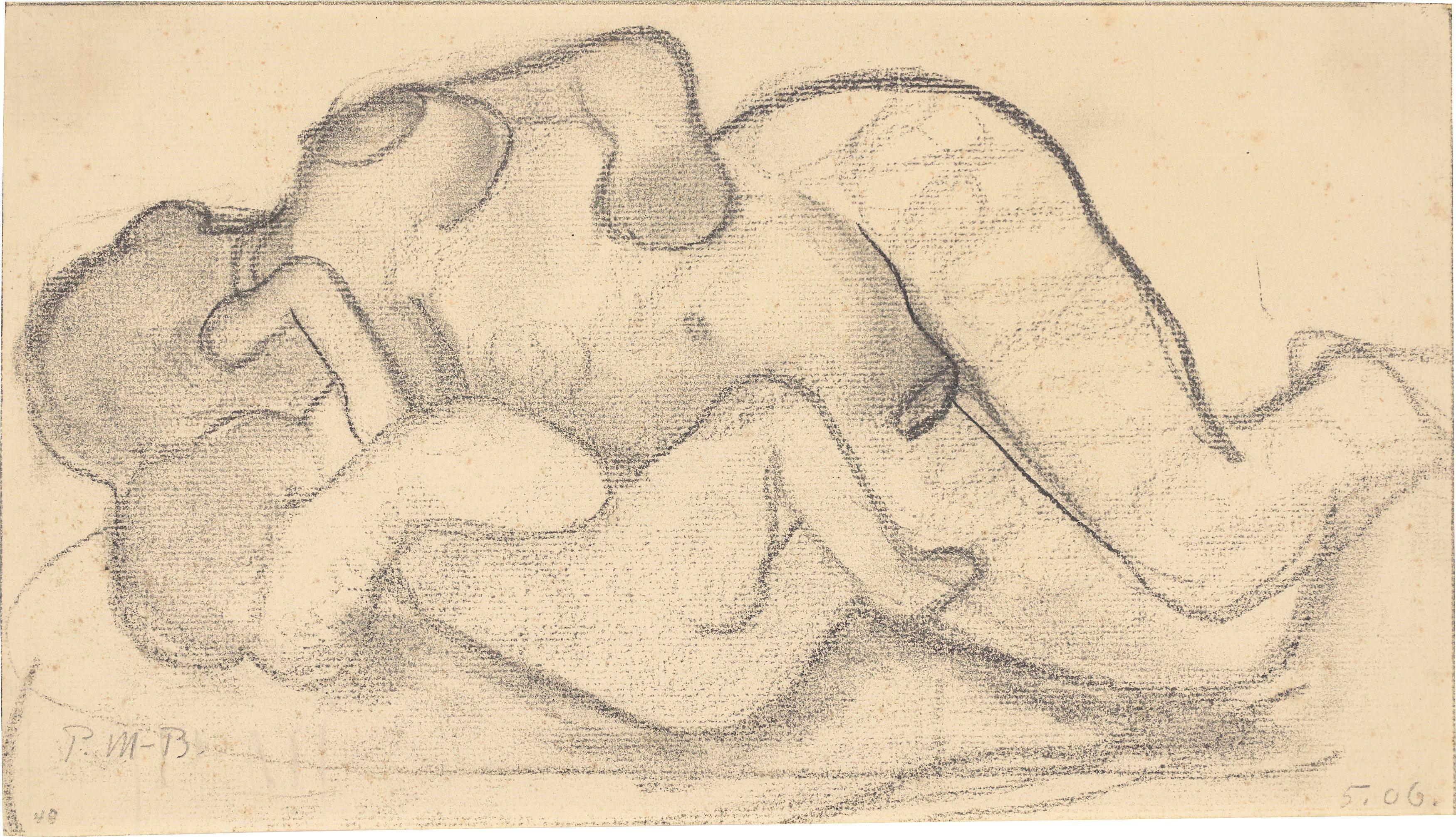 This picture shows the following artwork: Paula Modersohn-Becker. ”Liegender weiblicher Akt mit Säugling im Arm”. 1906.