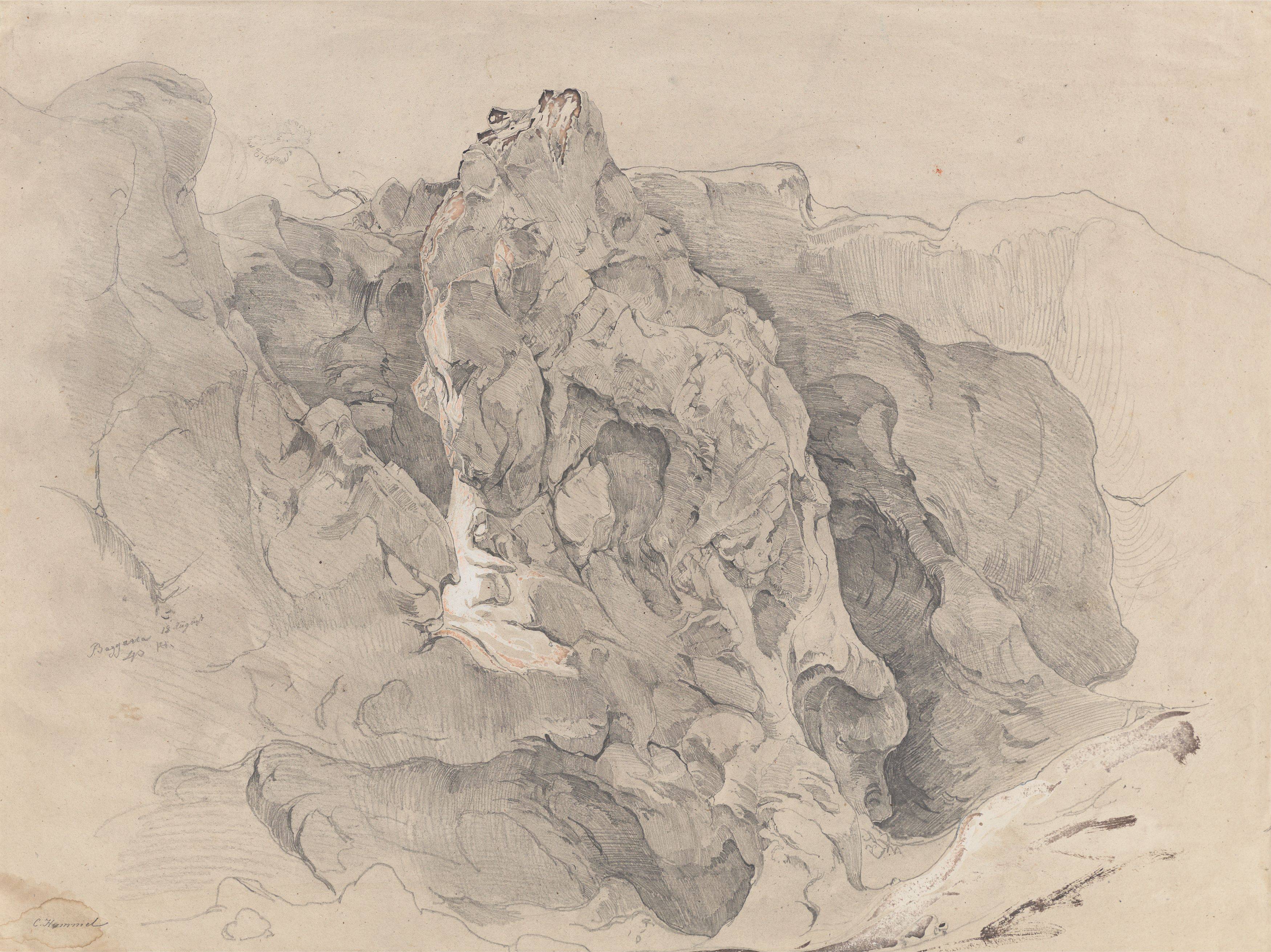 Auf diesem Bild ist das folgende Kunstwerk zu sehen: Carl Hummel. Felsenstudie bei Bagaria (heute: Bagheria). 1840.
