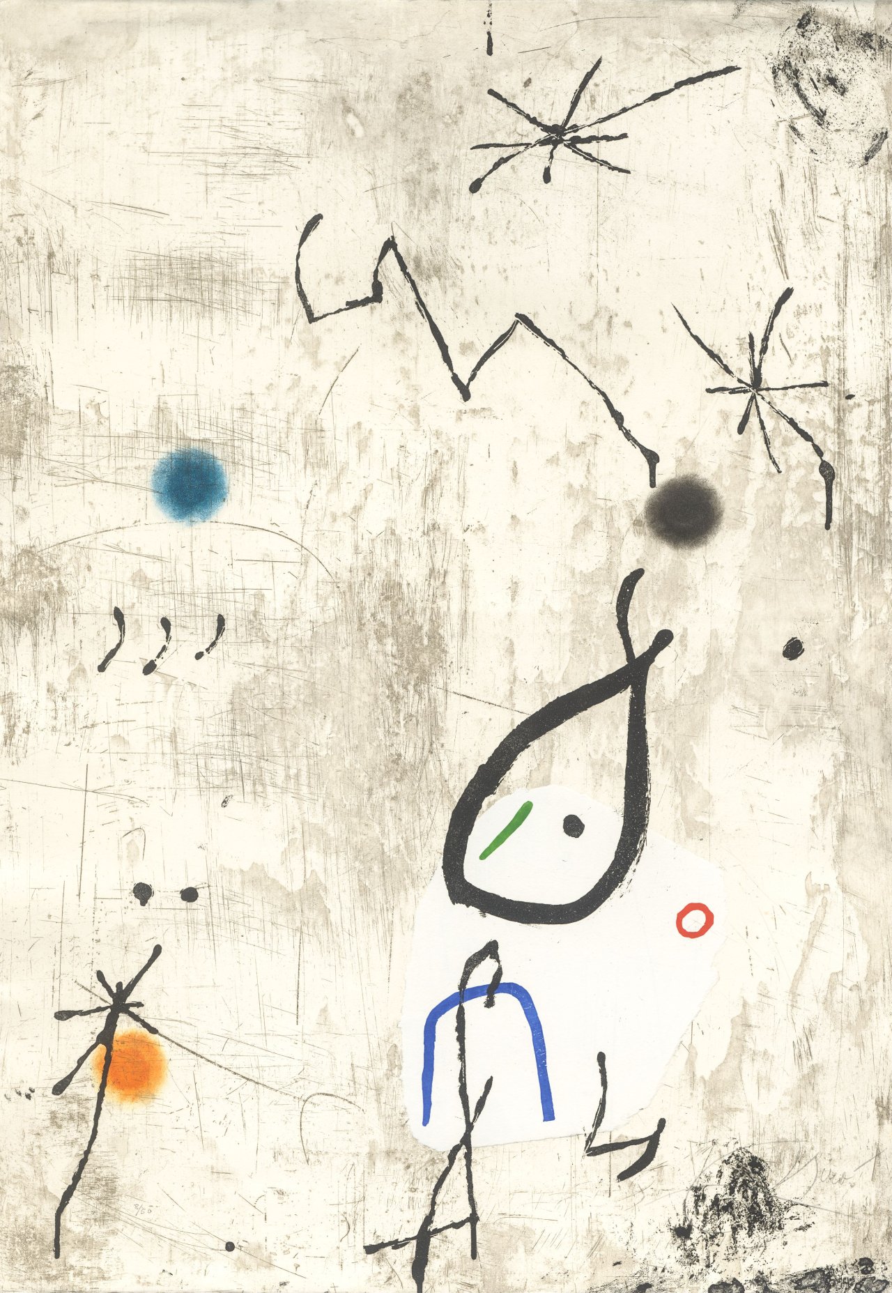 Auf diesem Bild ist das folgende Kunstwerk zu sehen: Joan Miró. „Personatge I Estels VI“. 1979.