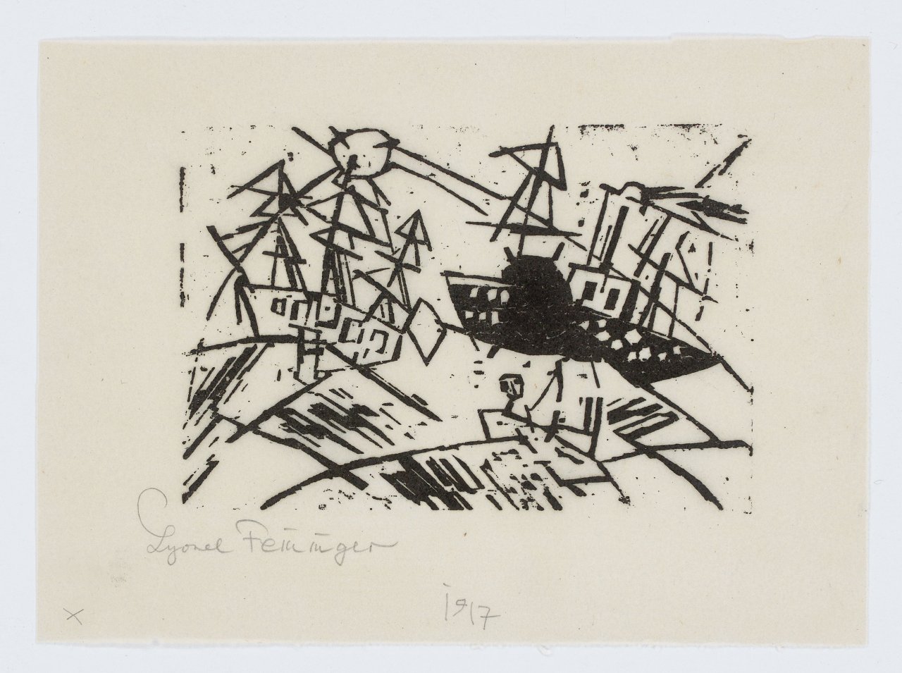 Auf diesem Bild ist das folgende Kunstwerk zu sehen: Lyonel Feininger. „Schiffe in schwerer See“. 1919.