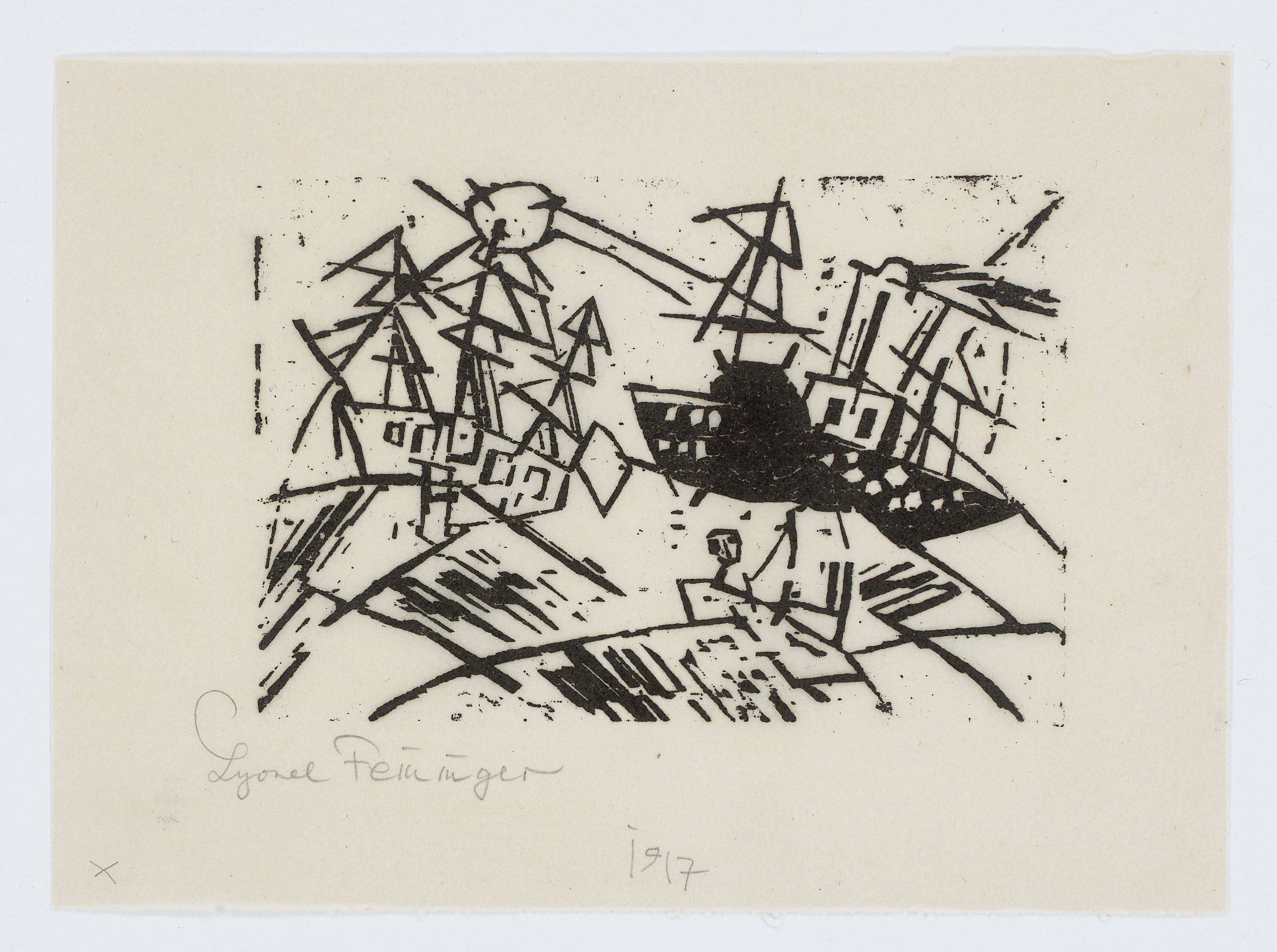 Auf diesem Bild ist das folgende Kunstwerk zu sehen: Lyonel Feininger. „Schiffe in schwerer See“. 1919.