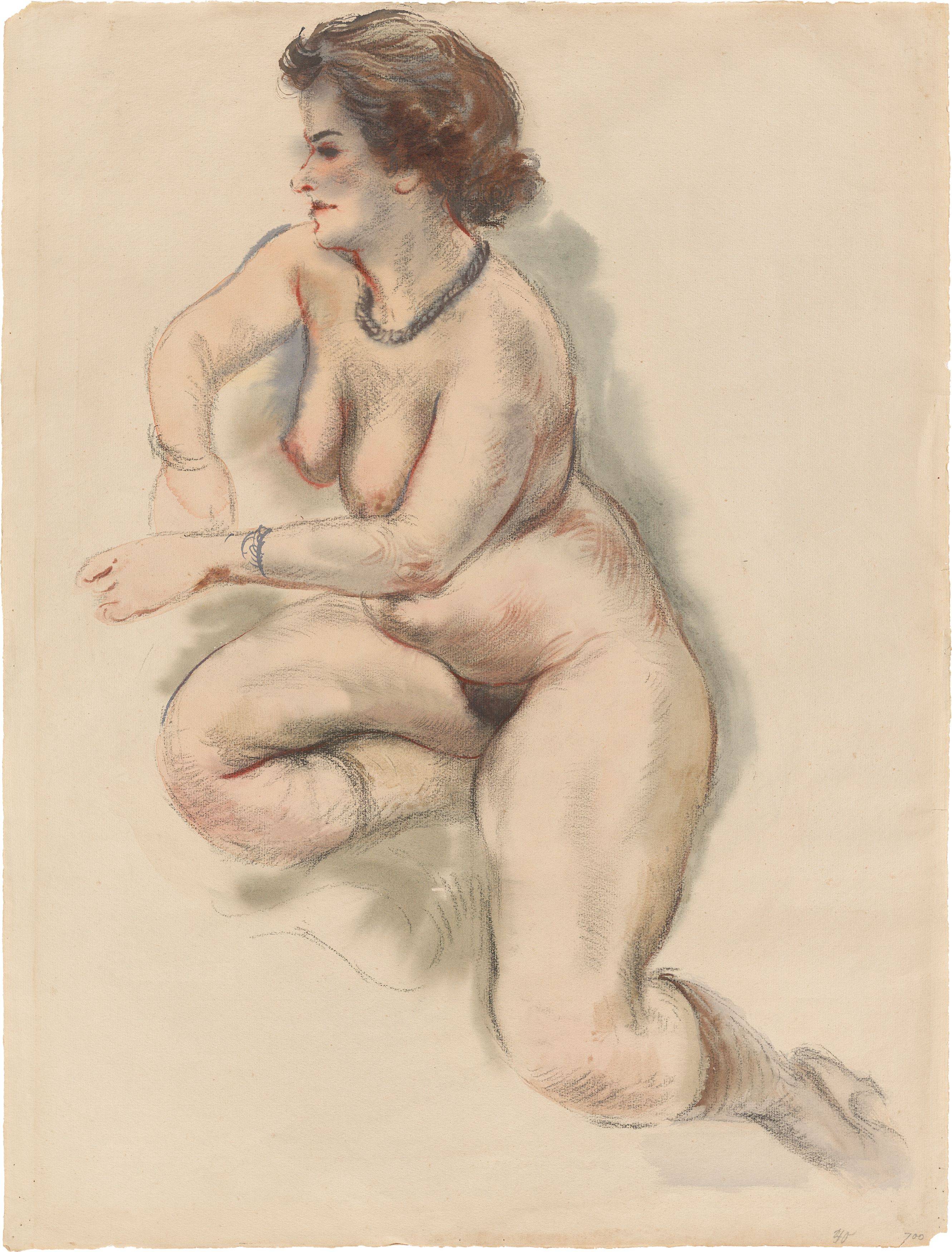This picture shows the following artwork: George Grosz. ”Kneeling female nude”. Circa 1945.