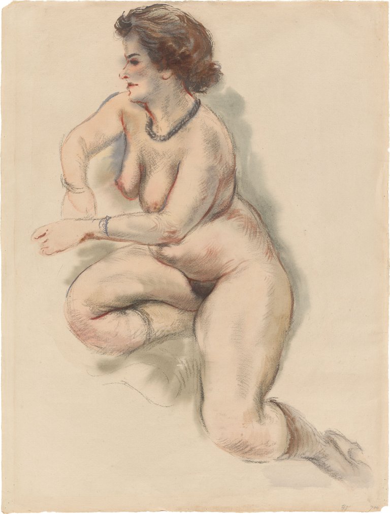 This picture shows the following artwork: George Grosz. ”Kneeling female nude”. Circa 1945.