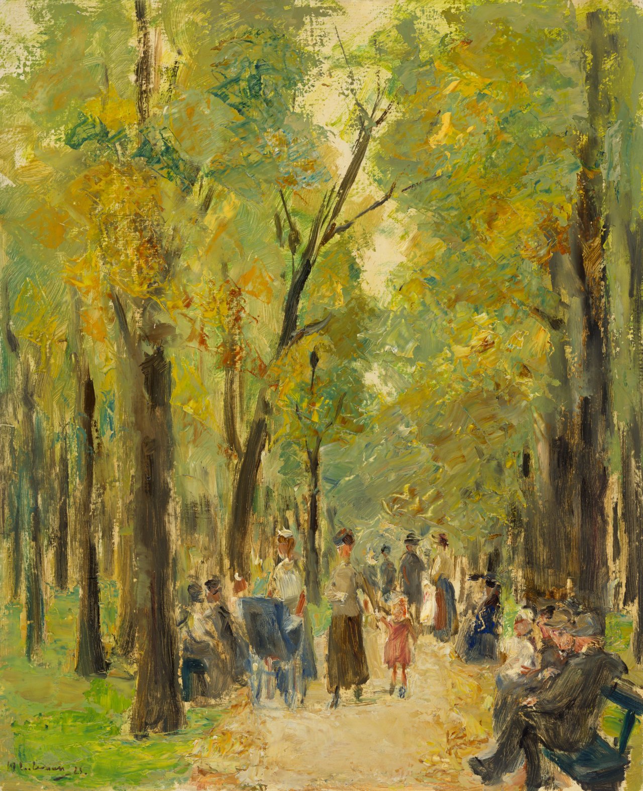 Auf diesem Bild ist das folgende Kunstwerk zu sehen: Max Liebermann. „Spaziergänger im Berliner Tiergarten“. 1923.
