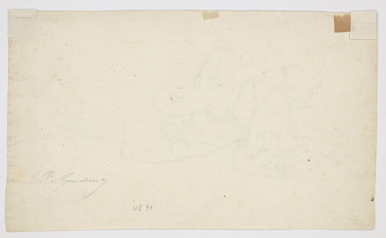 This picture shows the following artwork: Peter von Cornelius. Two fallen warriors, kneeling woman. 1831.