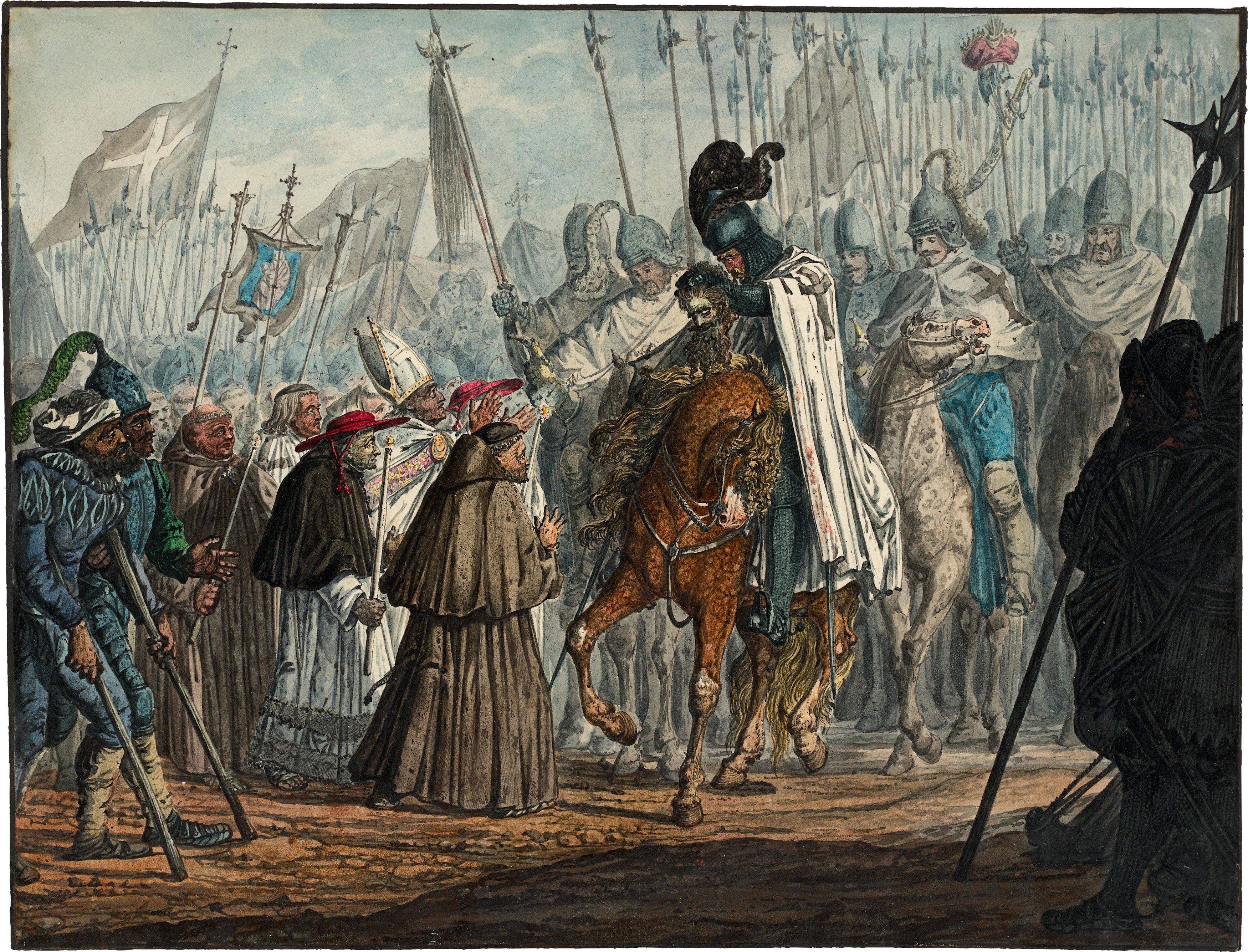 This picture shows the following artwork: Carl Philipp Fohr. ”Ulrich I. bringt das Haupt des Sultans ins Lager”. 1813/14.