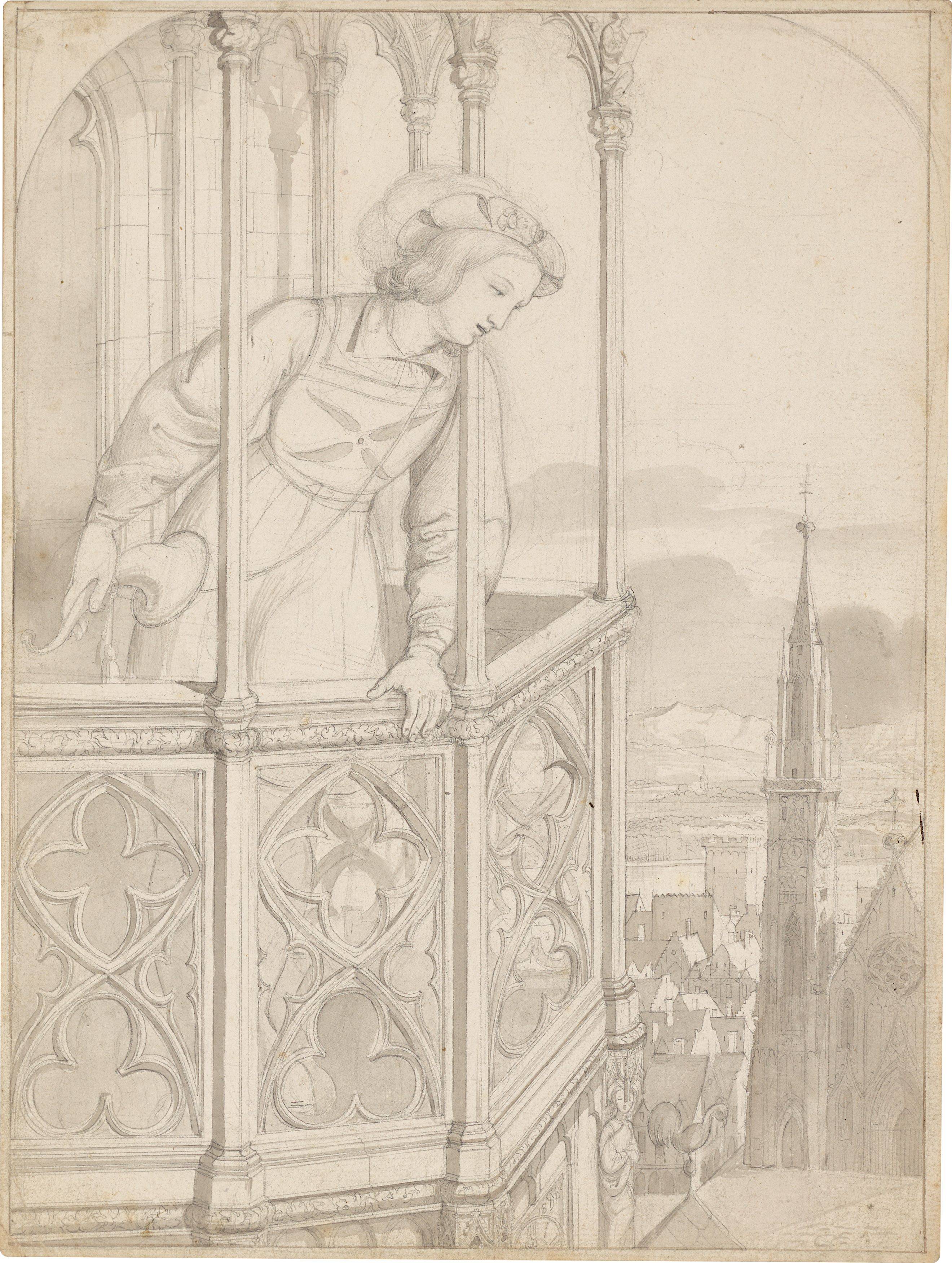 This picture shows the following artwork: Moritz von Schwind. Young henchman on the balcony. 1822.