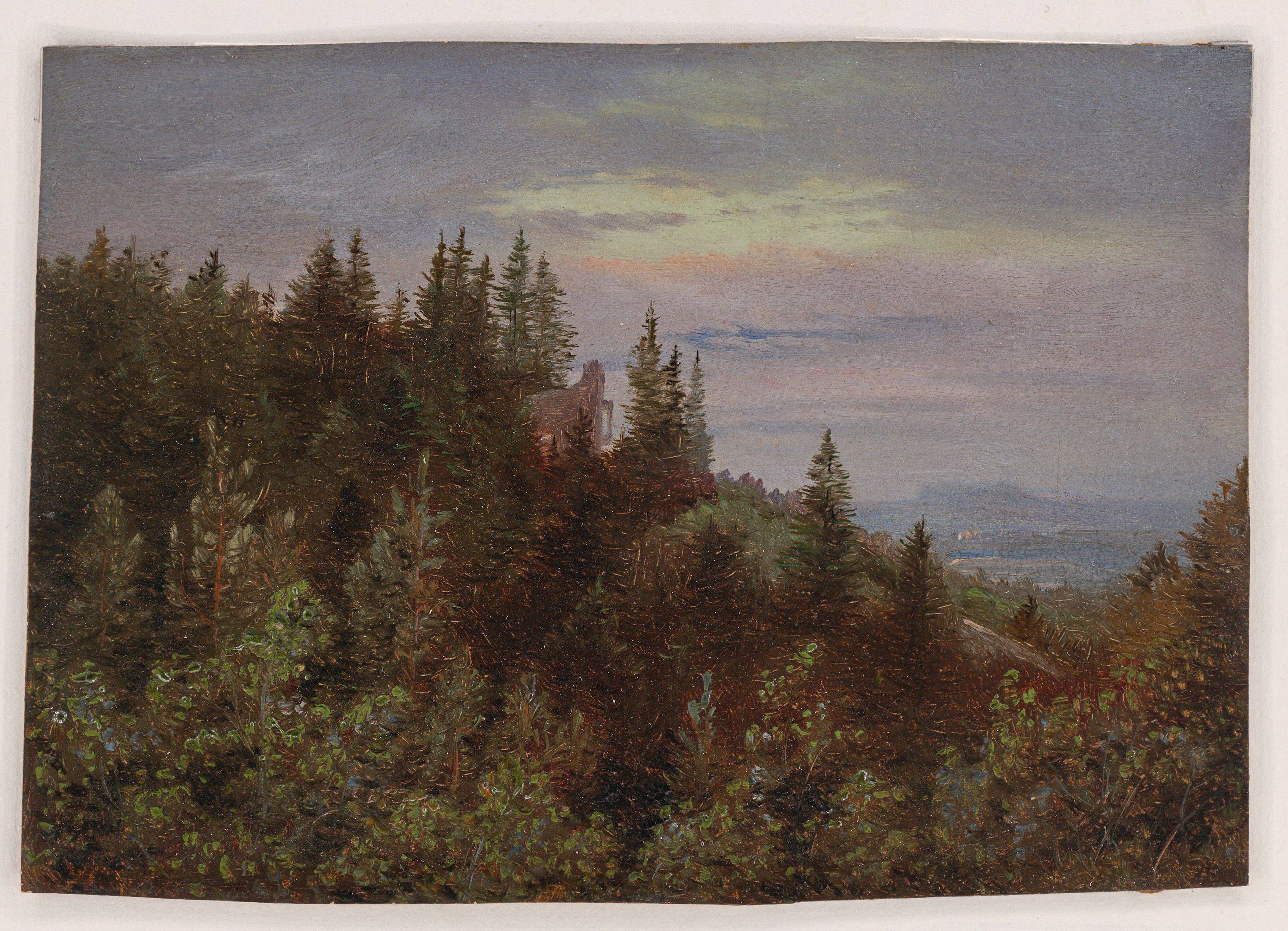 Auf diesem Bild ist das folgende Kunstwerk zu sehen: Carl Gustav Carus. „Ruine in Pillnitz über den Weinbergen“. Um 1835.