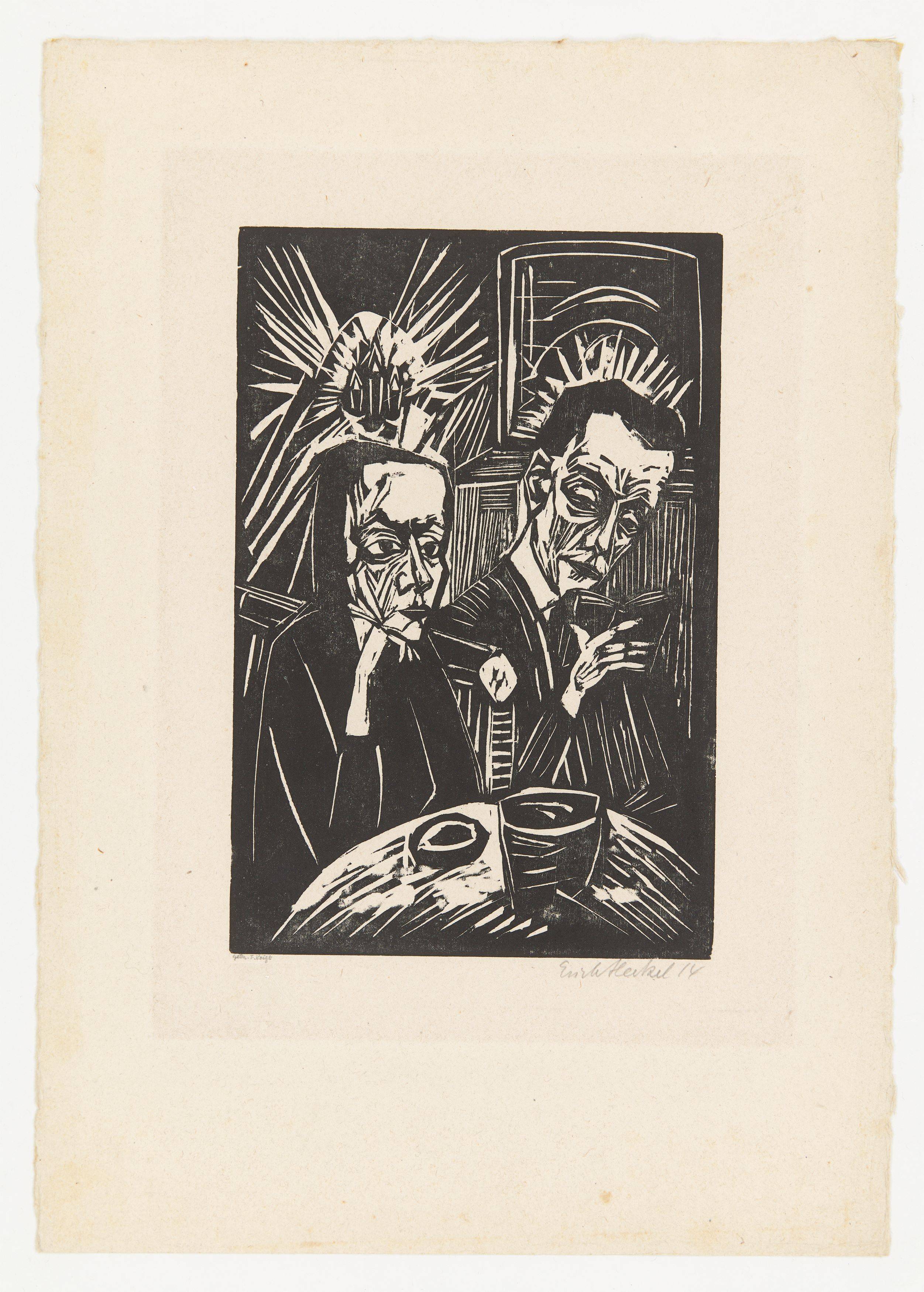 Auf diesem Bild ist das folgende Kunstwerk zu sehen: Erich Heckel. „Beim Vorlesen“. 1914.
