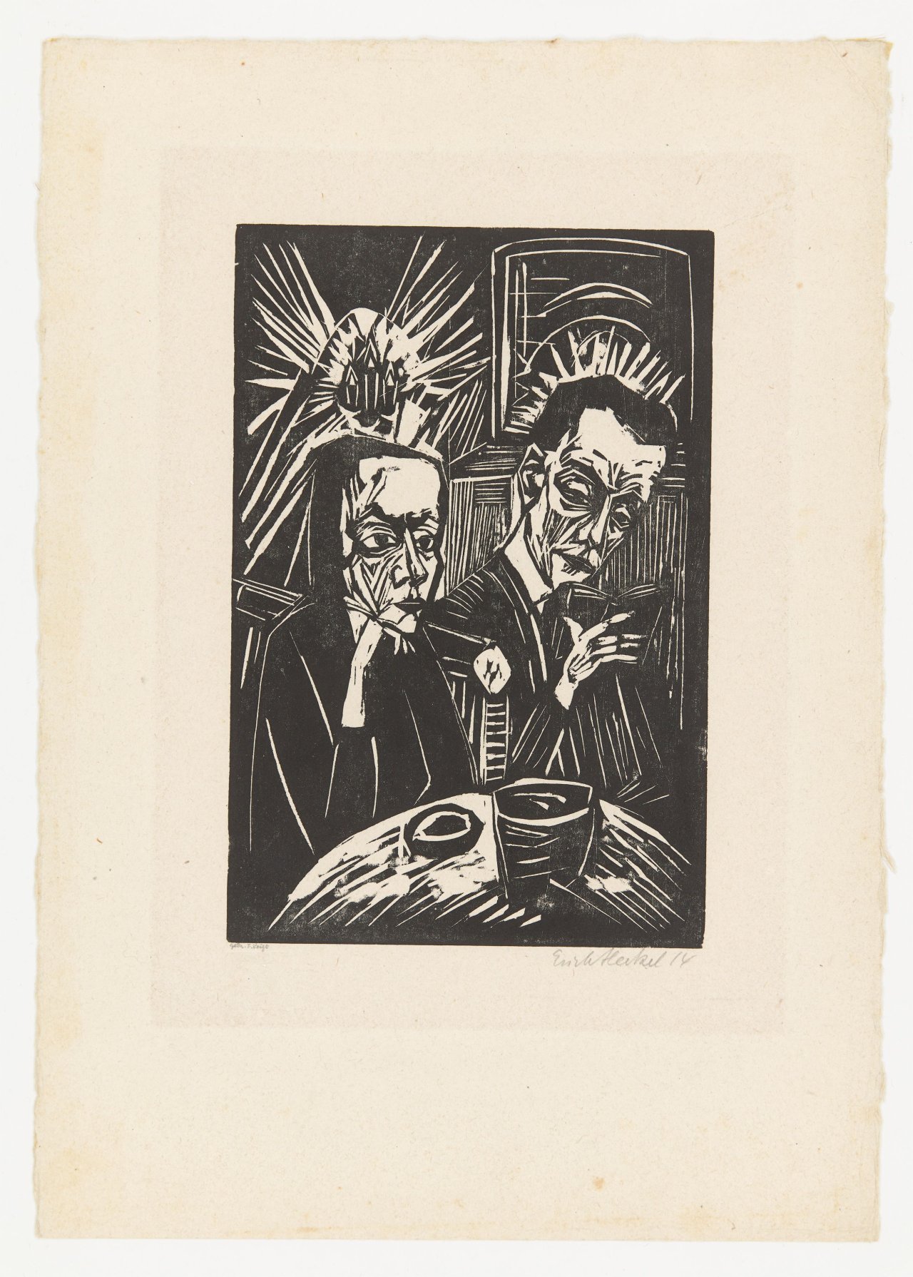 Auf diesem Bild ist das folgende Kunstwerk zu sehen: Erich Heckel. „Beim Vorlesen“. 1914.