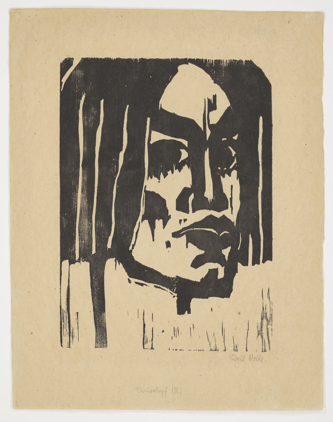 This picture shows the following artwork: Emil Nolde. ”Frauenkopf III”. 1912.