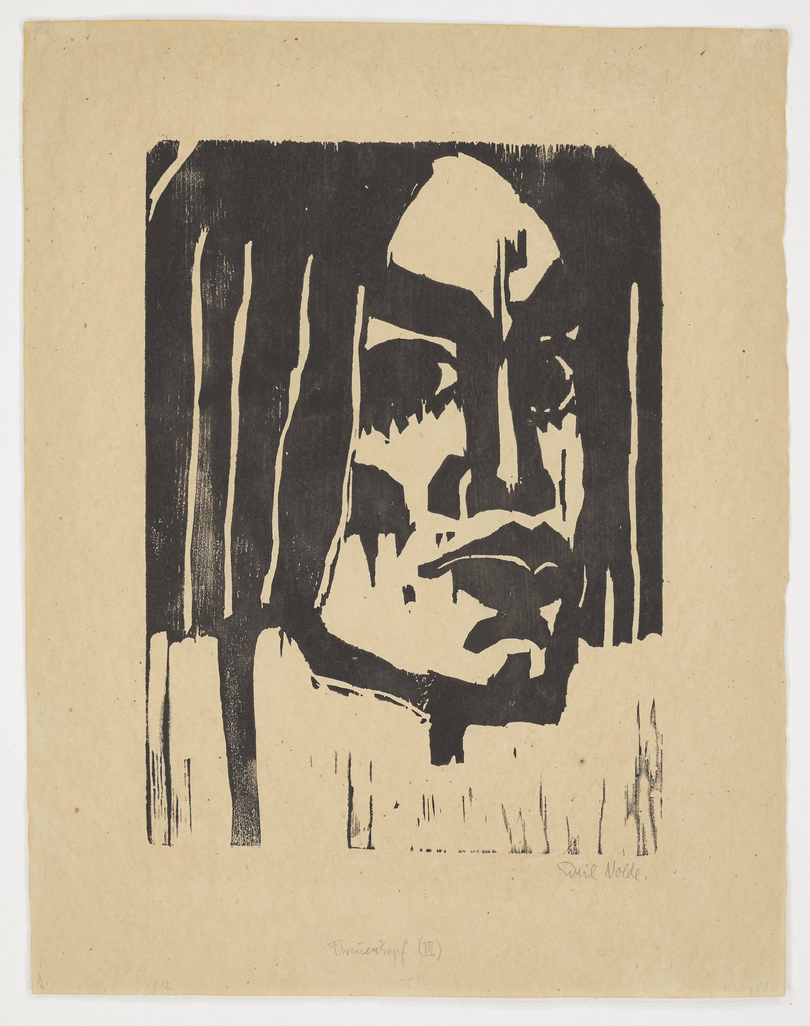 This picture shows the following artwork: Emil Nolde. ”Frauenkopf III”. 1912.