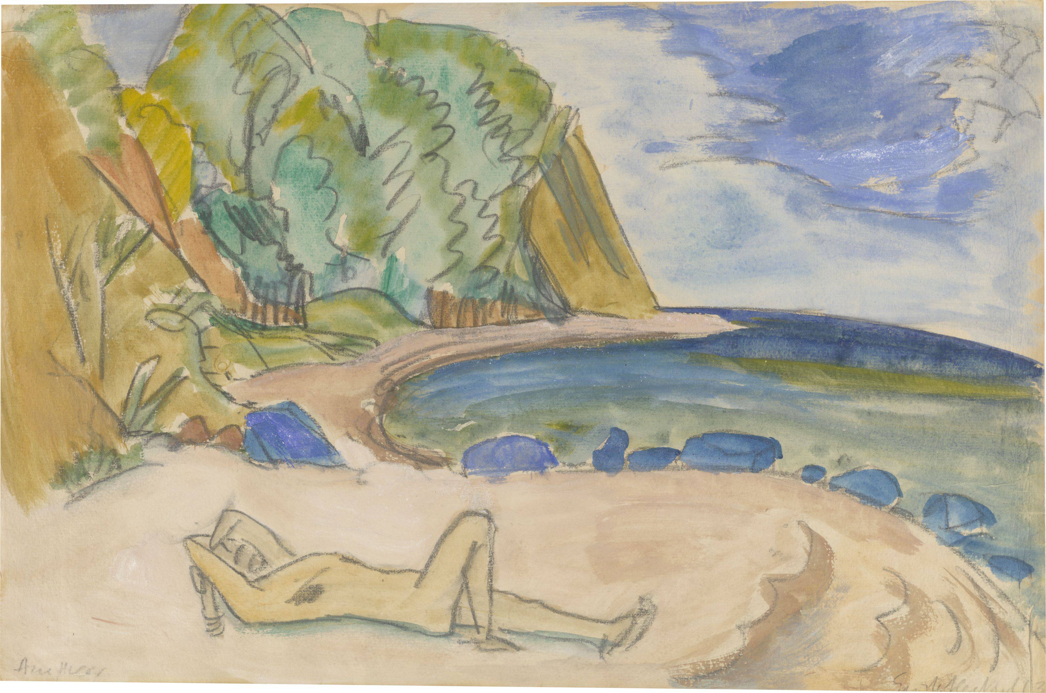Auf diesem Bild ist das folgende Kunstwerk zu sehen: Erich Heckel. „Am Meer (Strand)“. 1913.