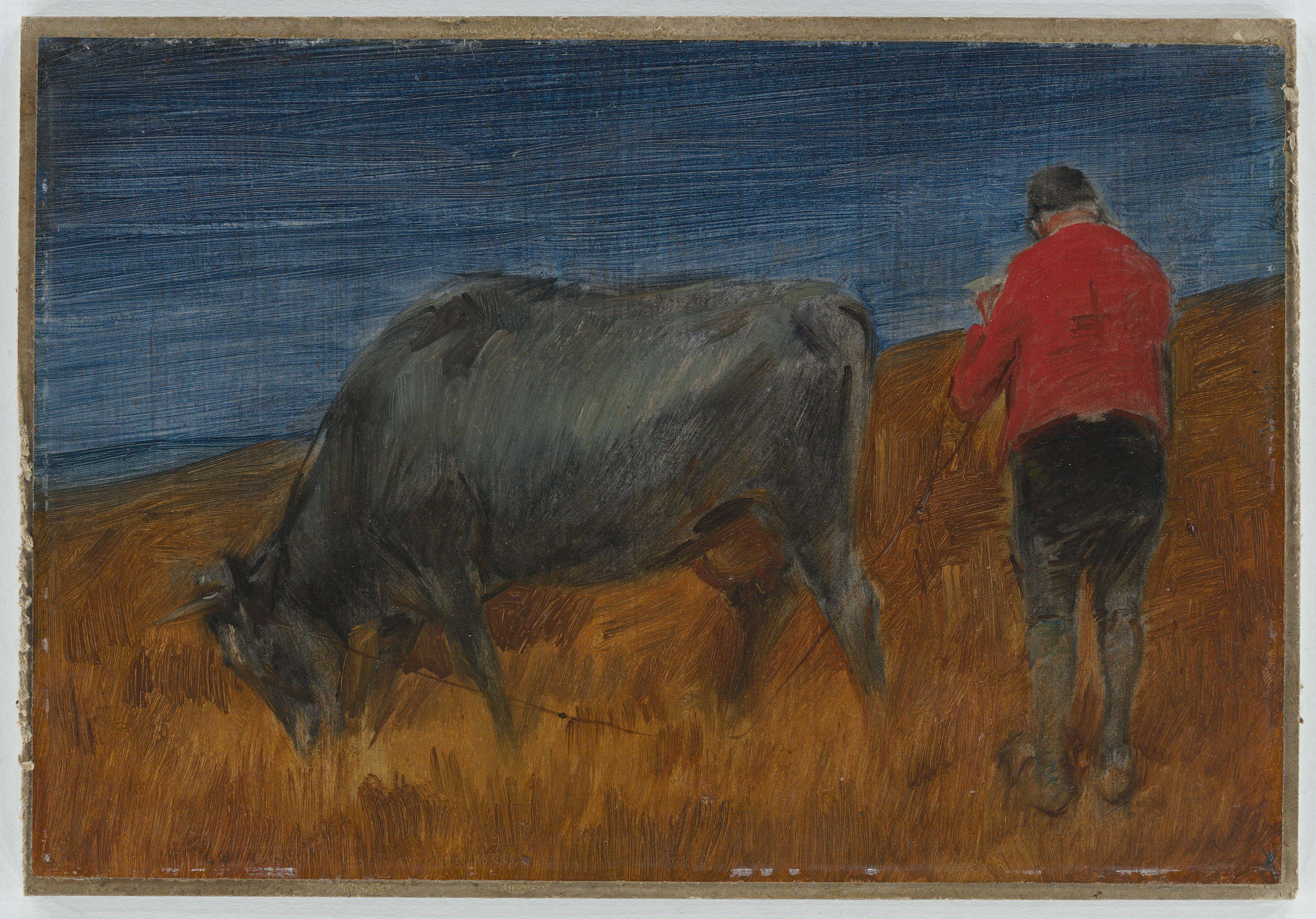 Auf diesem Bild ist das folgende Kunstwerk zu sehen: Wilhelm Busch. „Kuhhütender Bauer“. Um 1894.