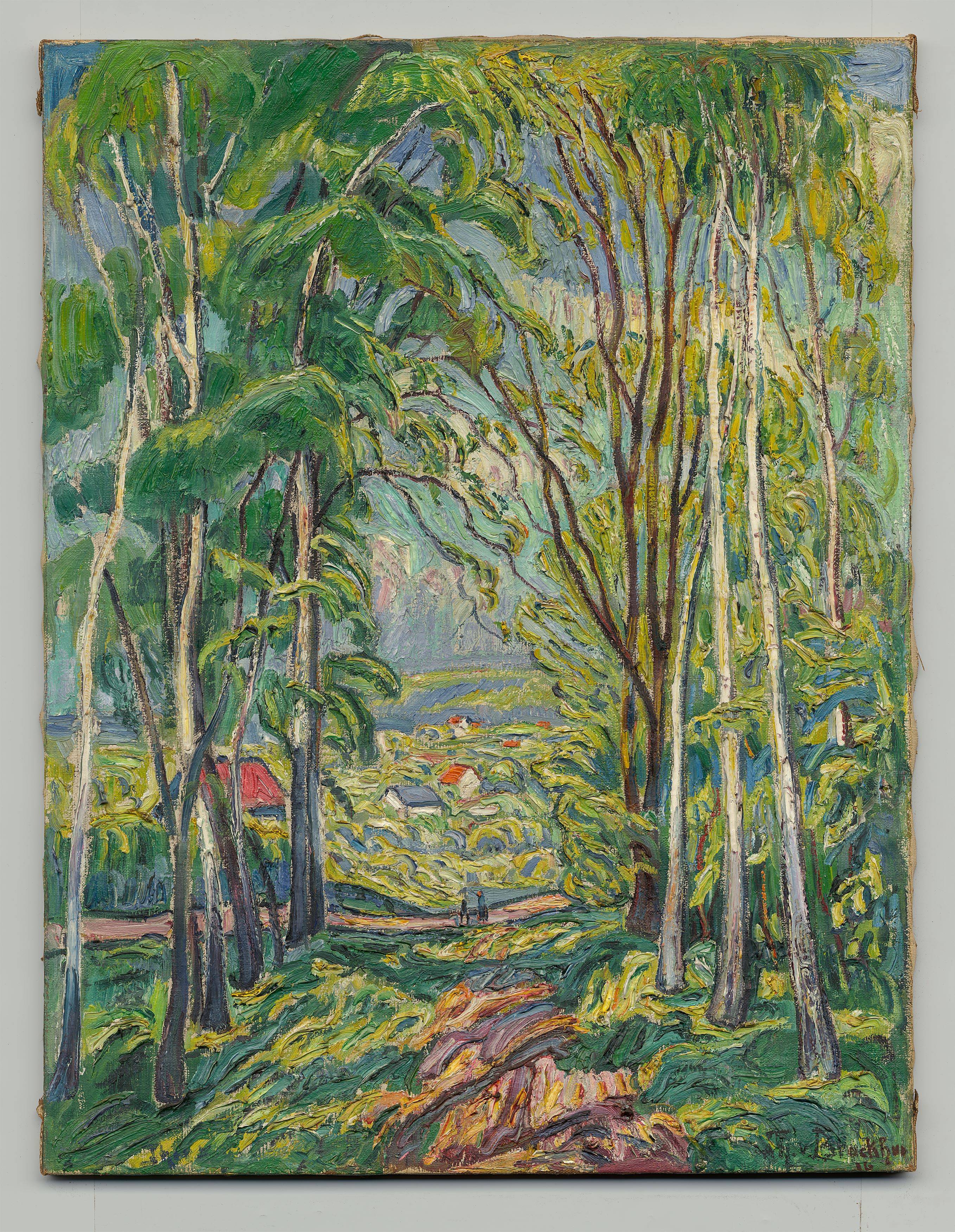 This picture shows the following artwork: Theo von Brockhusen. View of Village (Kaiserswaldau). 1916.
