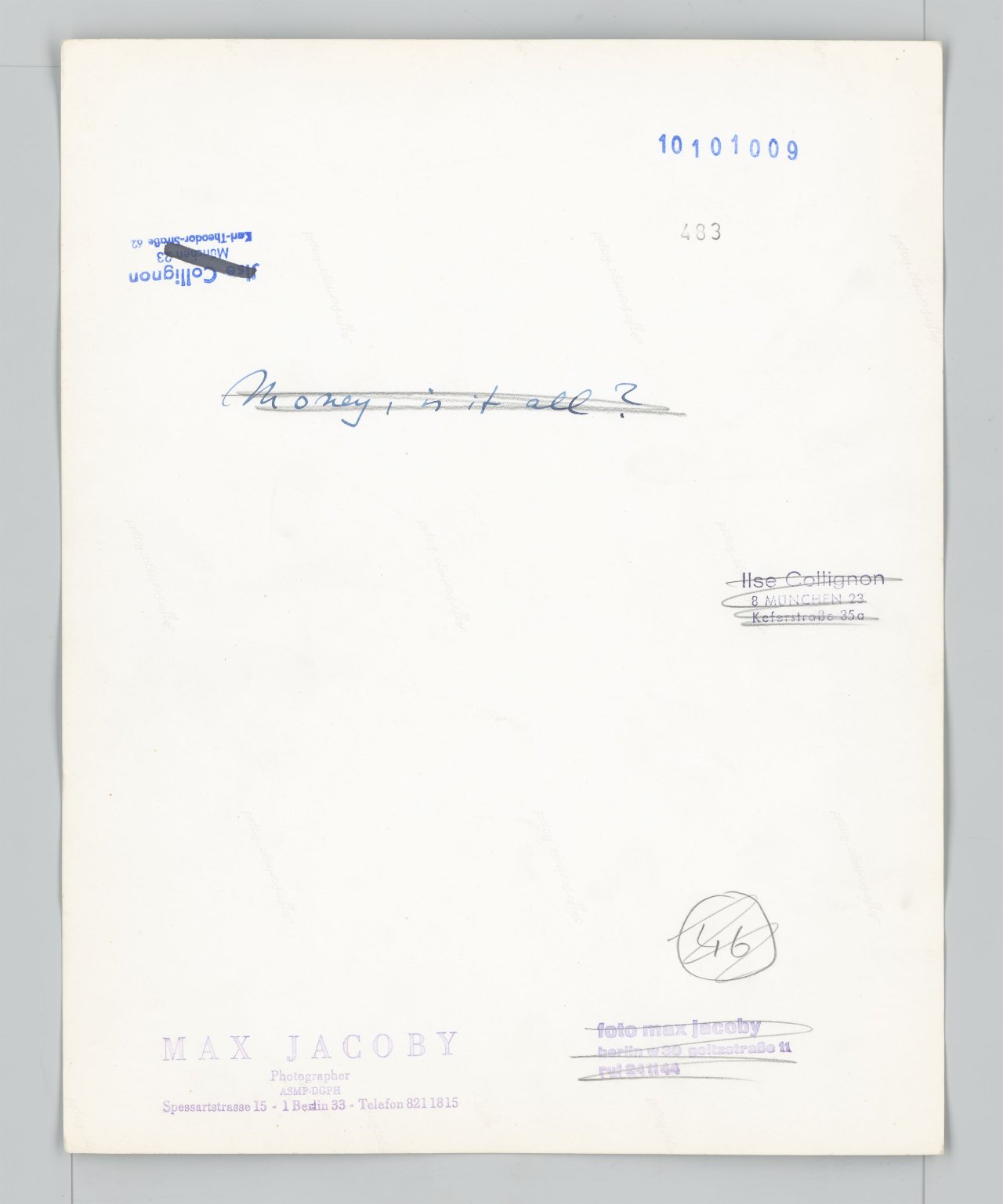 Auf diesem Bild ist das folgende Kunstwerk zu sehen: Max Jacoby (d.i. Max Moshe Jacoby). „Money, is it all?“. 1960er–Jahre.