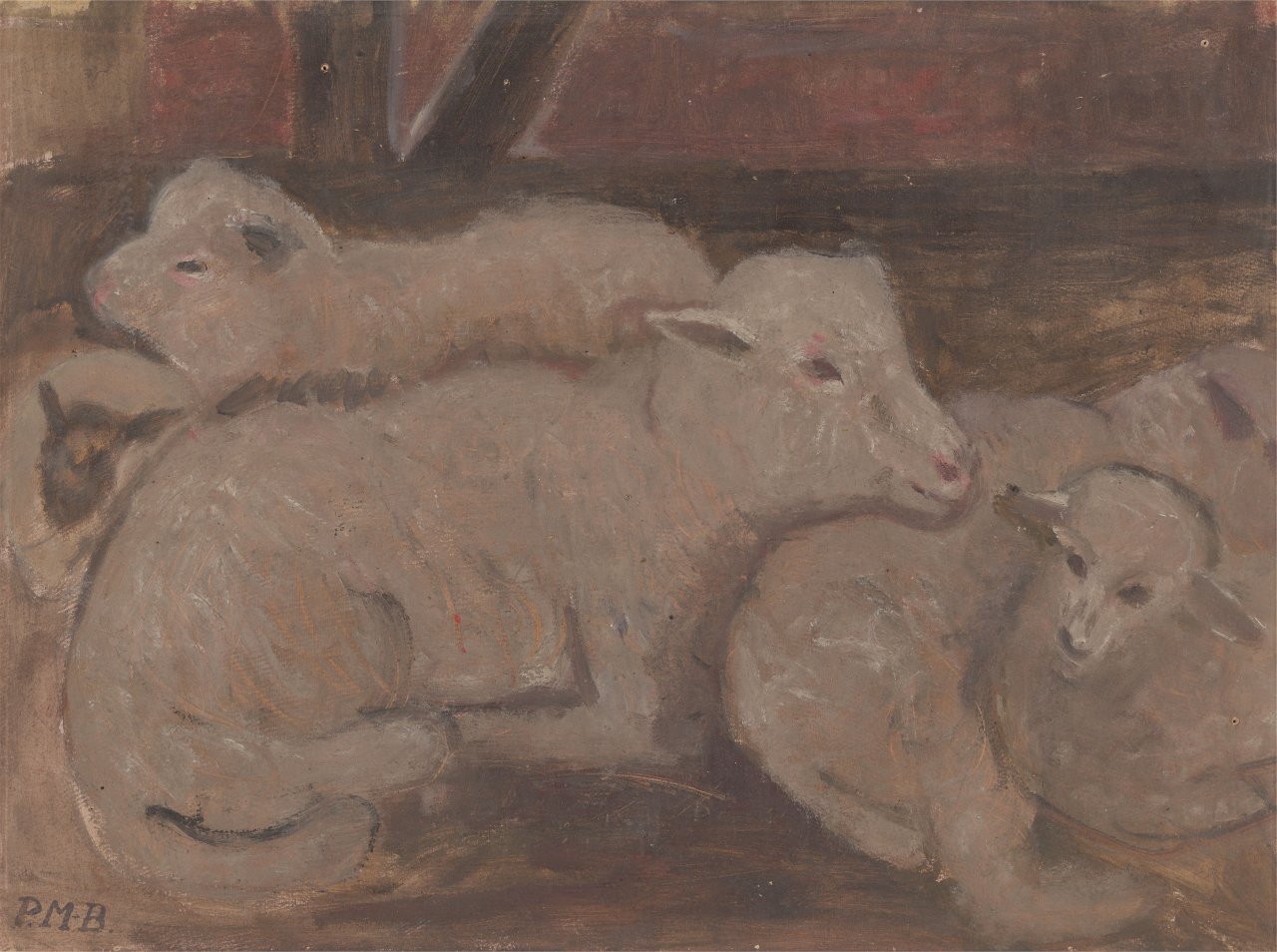 Auf diesem Bild ist das folgende Kunstwerk zu sehen: Paula Modersohn-Becker. „Liegende Schafe“. Um 1903.