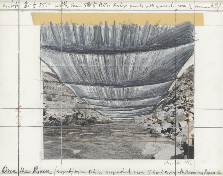 Auf diesem Bild ist das folgende Kunstwerk zu sehen:  Christo. „Over the River (Project)“. 1992.