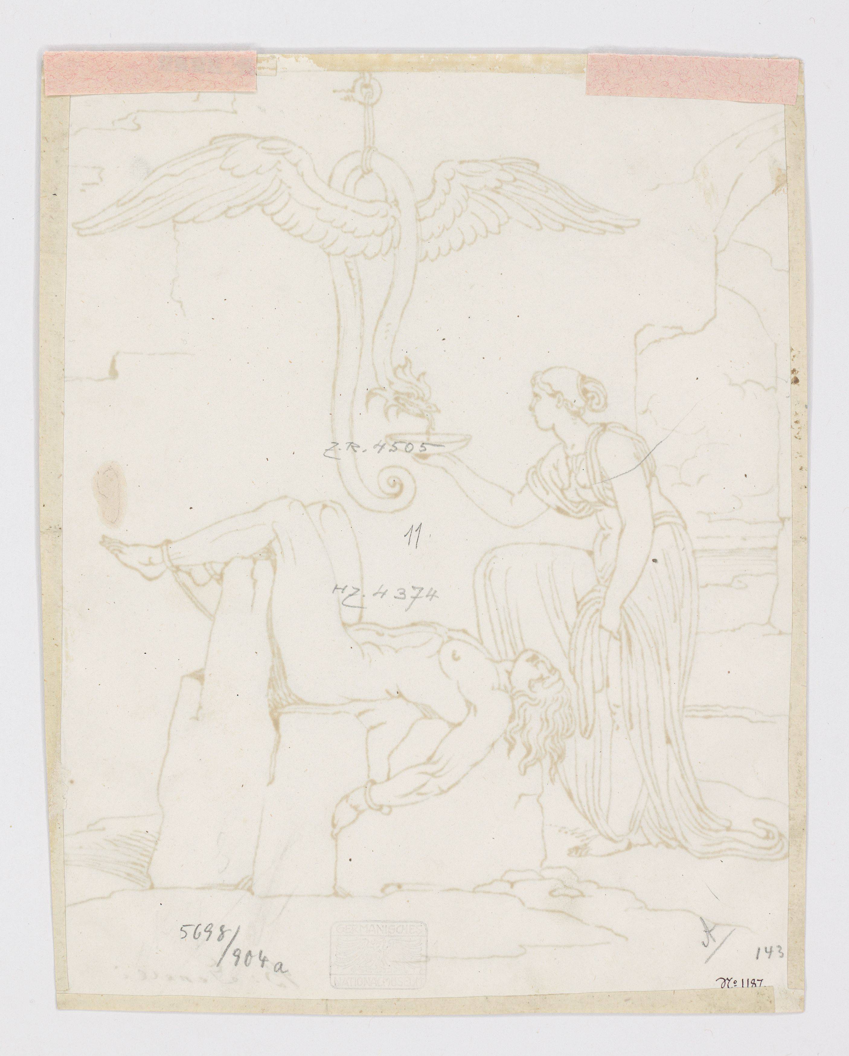 This picture shows the following artwork: Buonaventura Genelli. Signy protects her husband Loki from the snake venom.