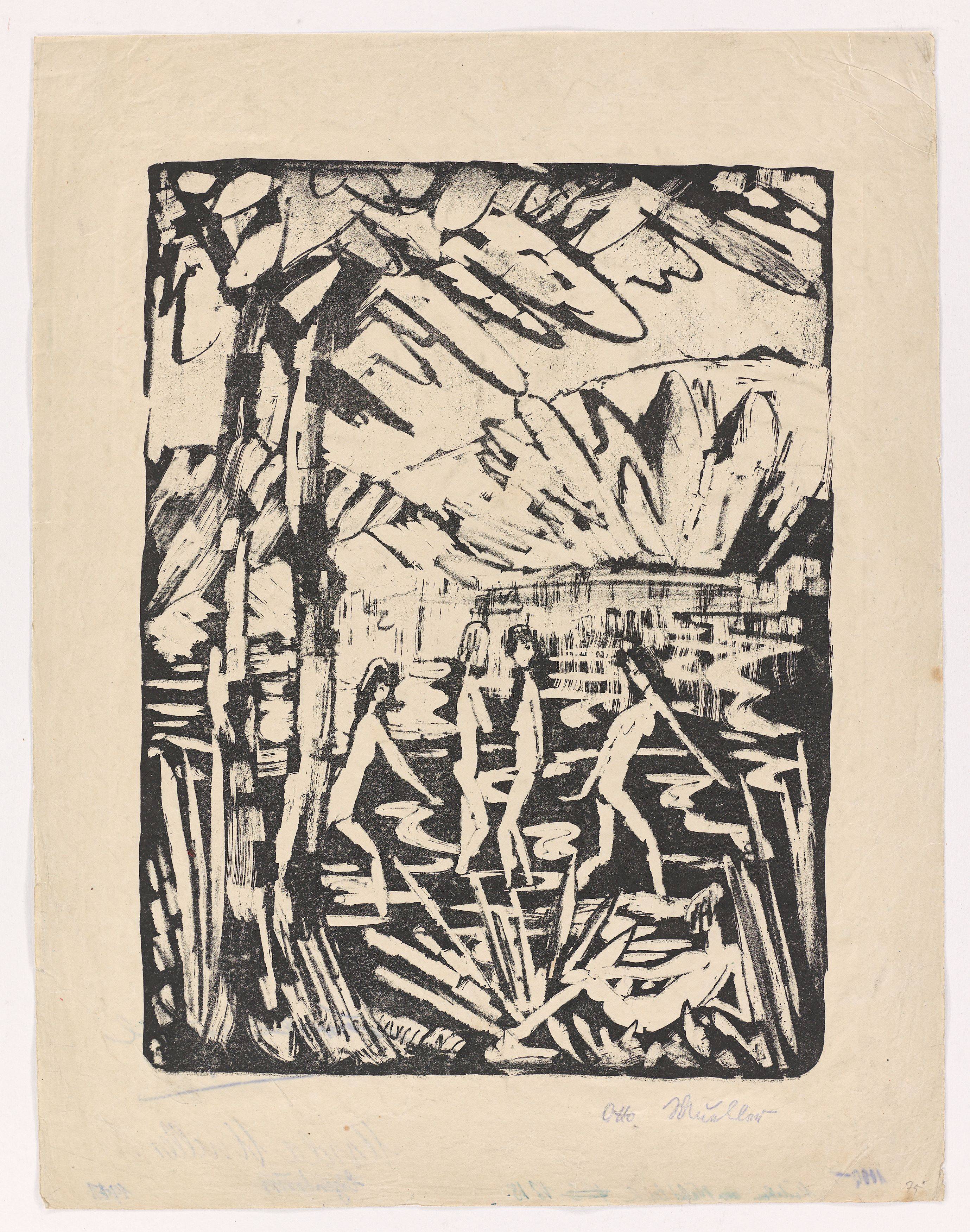 This picture shows the following artwork: Otto Mueller. ”Fünf Mädchen am Waldteich (2)”. 1919.