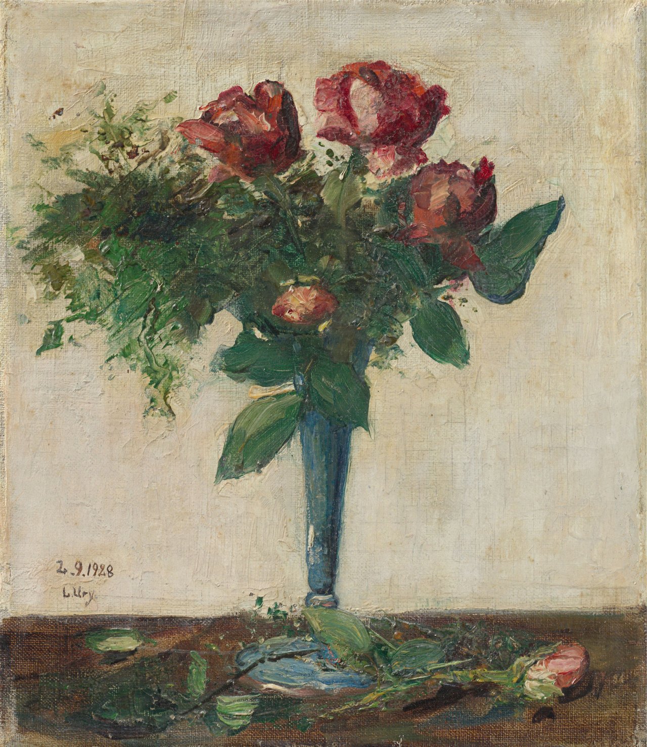 This picture shows the following artwork: Lesser Ury. ”Rote Rosen”. 1928.