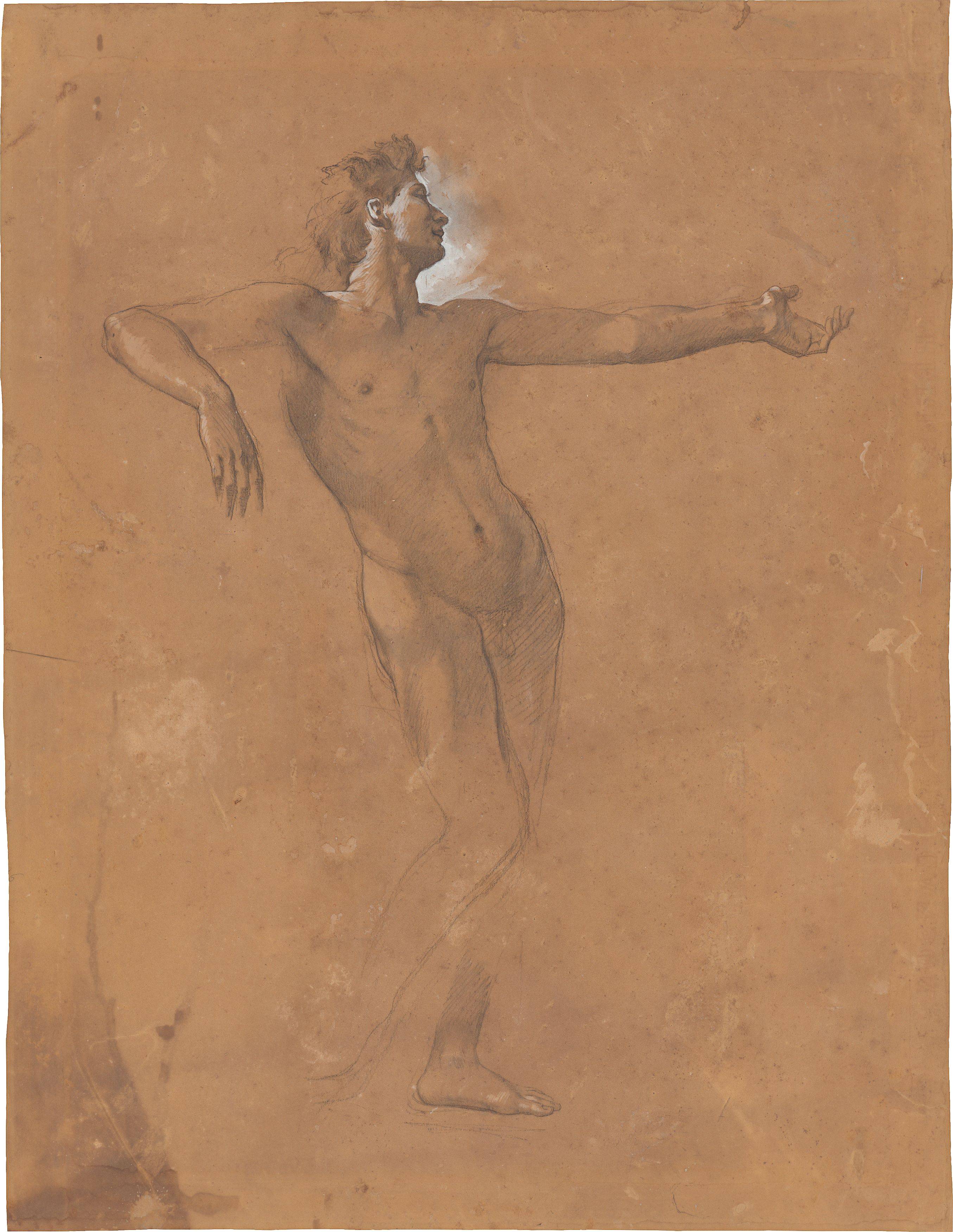 This picture shows the following artwork: Anselm Feuerbach. Nude study for Alcibiades (”Das Gastmahl des Plato”). Presumably circa 1866/67.