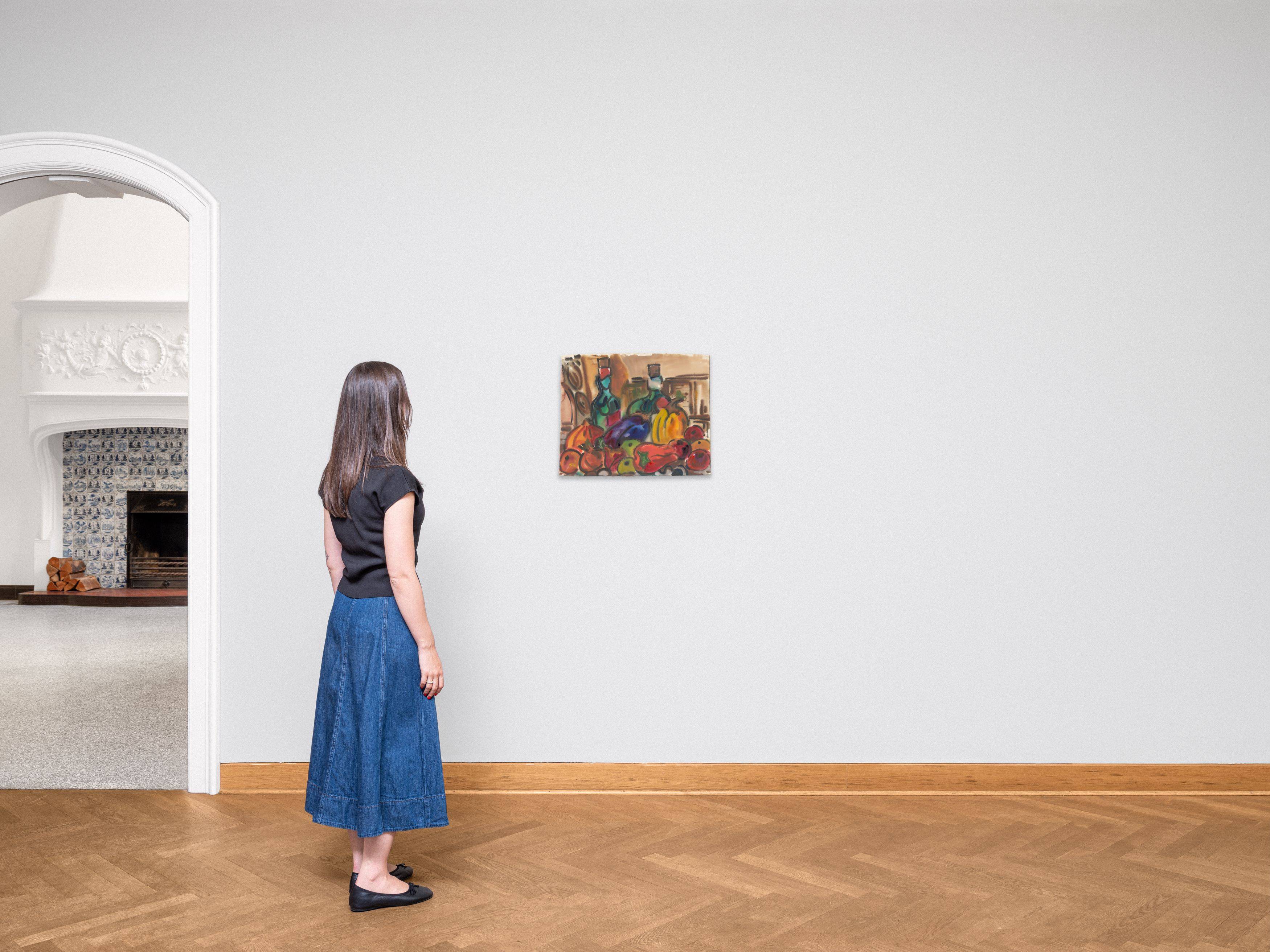 This picture shows the following artwork: Rudolf Bredow. ”Stillleben mit Kürbissen und Weinflaschen II”. 1972.