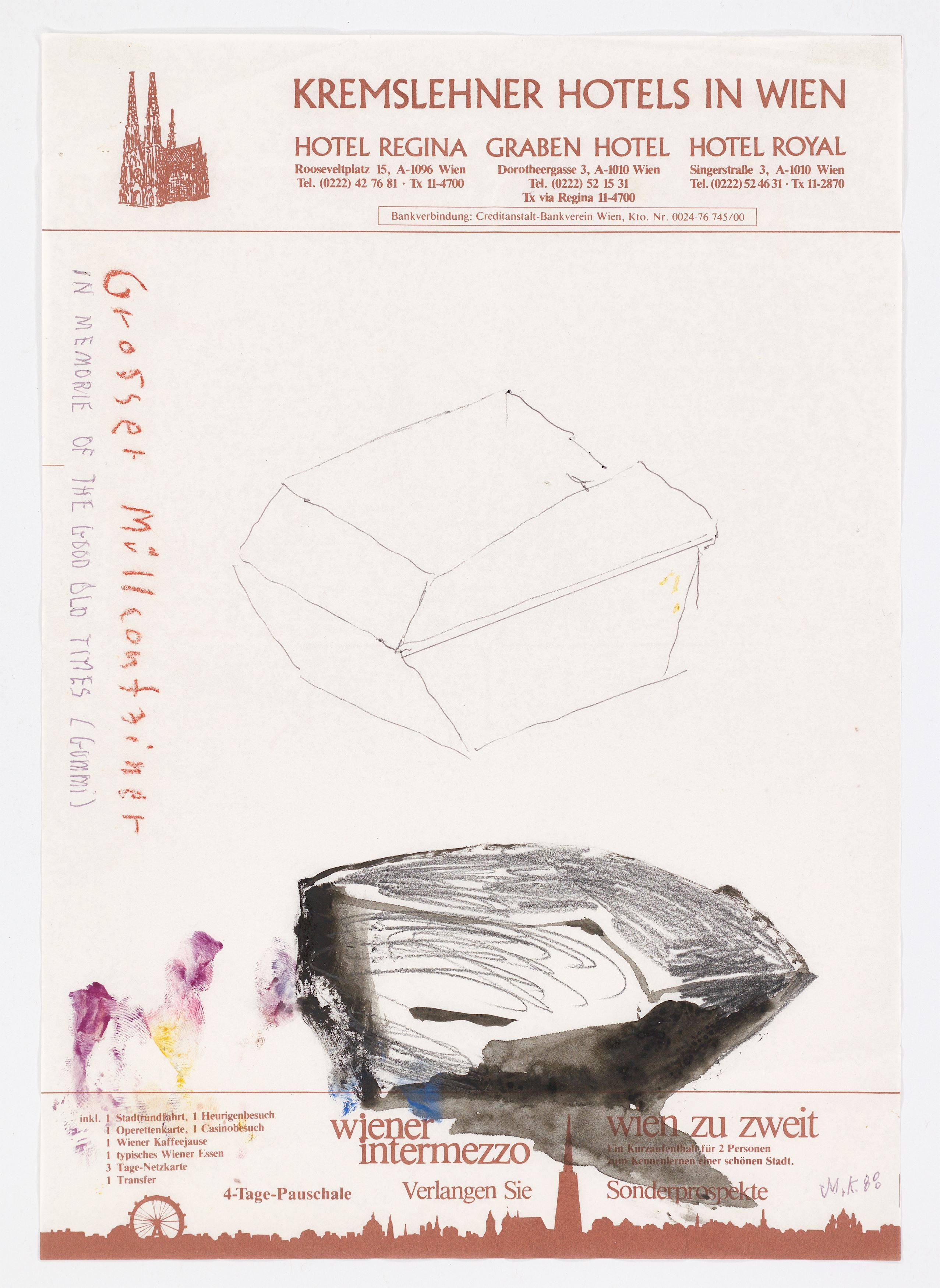 This picture shows the following artwork: Martin Kippenberger. Untitled (Kremslehner Hotels in Vienna / Ristorante Albergo all'Arciduca, Trieste). 1988.