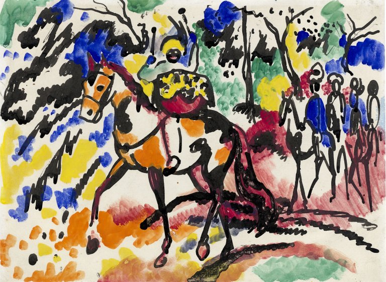 Auf diesem Bild ist das folgende Kunstwerk zu sehen: August Macke. „Paukeschlagender Mohr“. 1912.