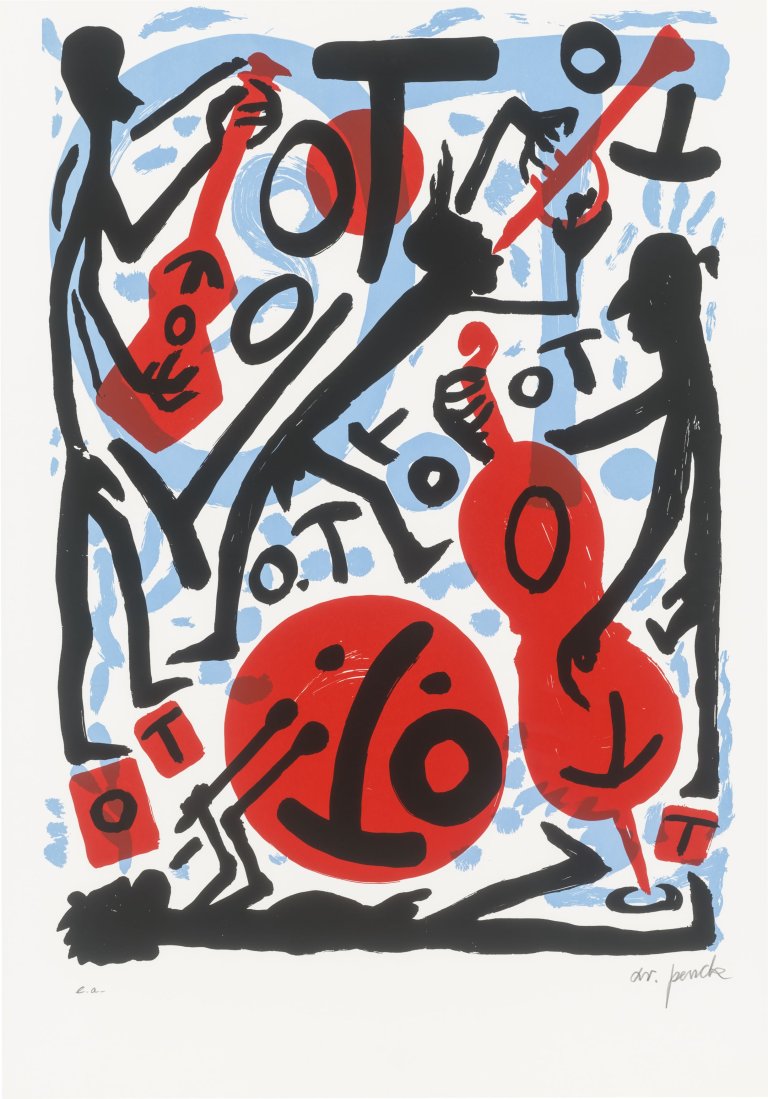 Auf diesem Bild ist das folgende Kunstwerk zu sehen: A.R. Penck. Jazz Combo. 1992.