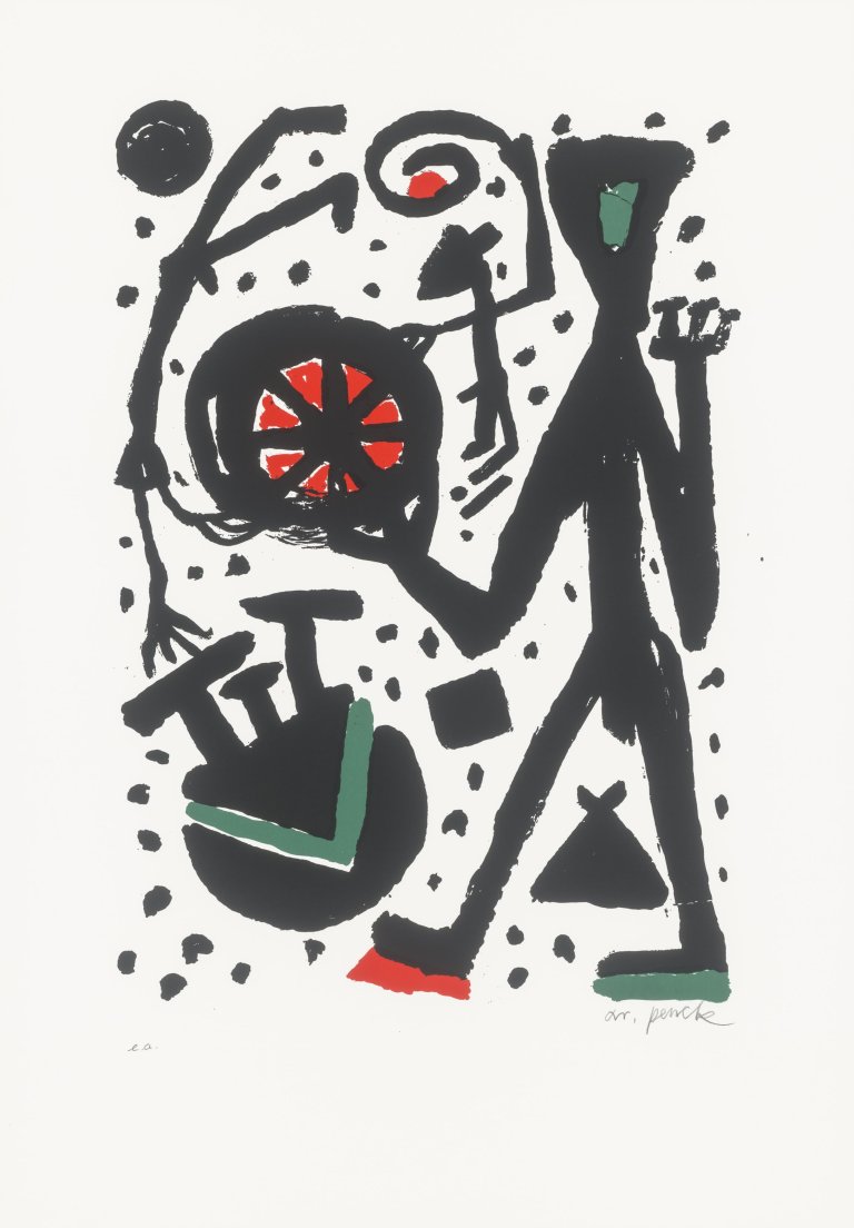 This picture shows the following artwork: A.R. Penck. Untitled (Mann mit Weltrad). 1989.