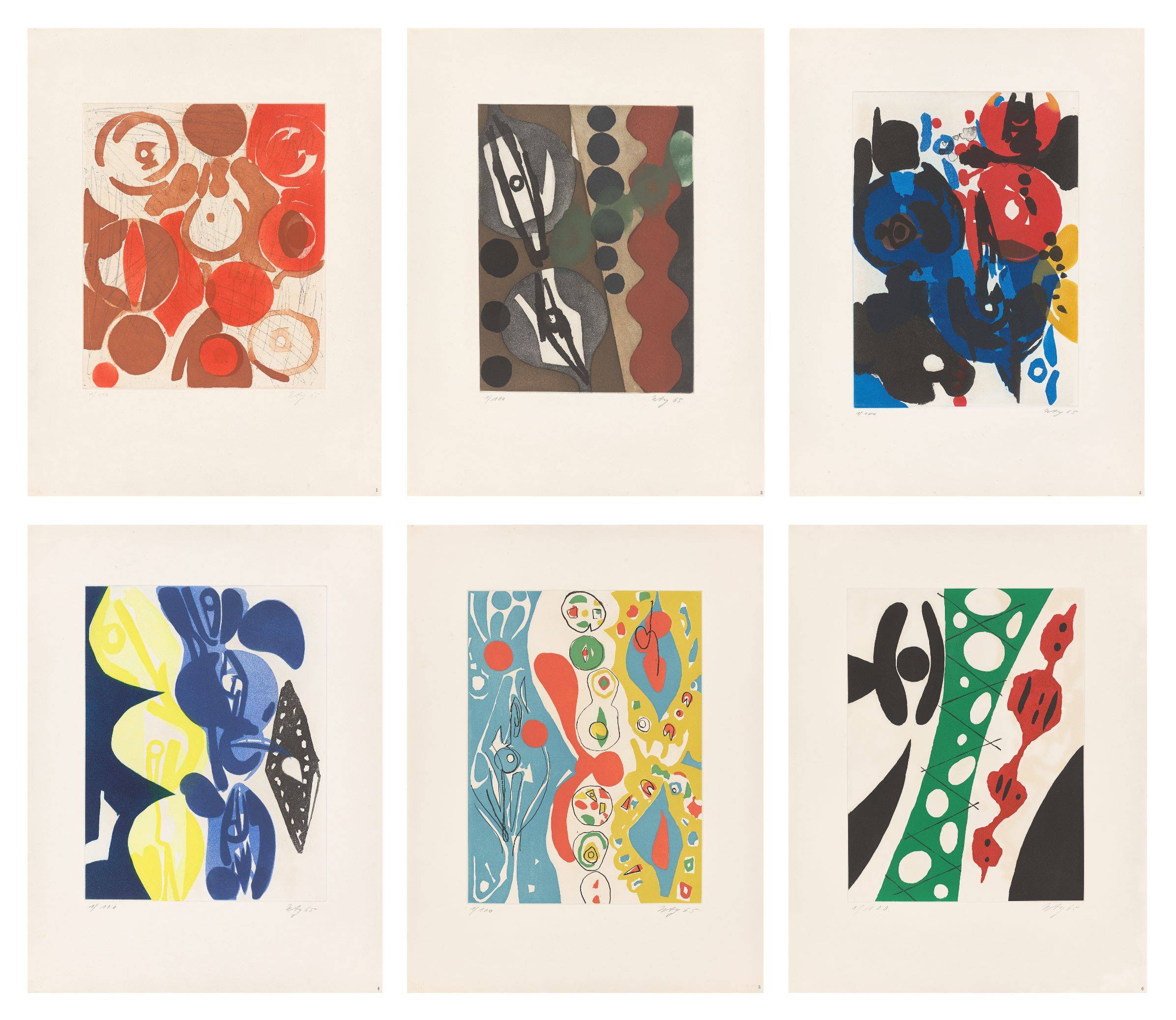 Auf diesem Bild ist das folgende Kunstwerk zu sehen: Ernst Wilhelm Nay. „Sechs Aquatinten“. 1965.