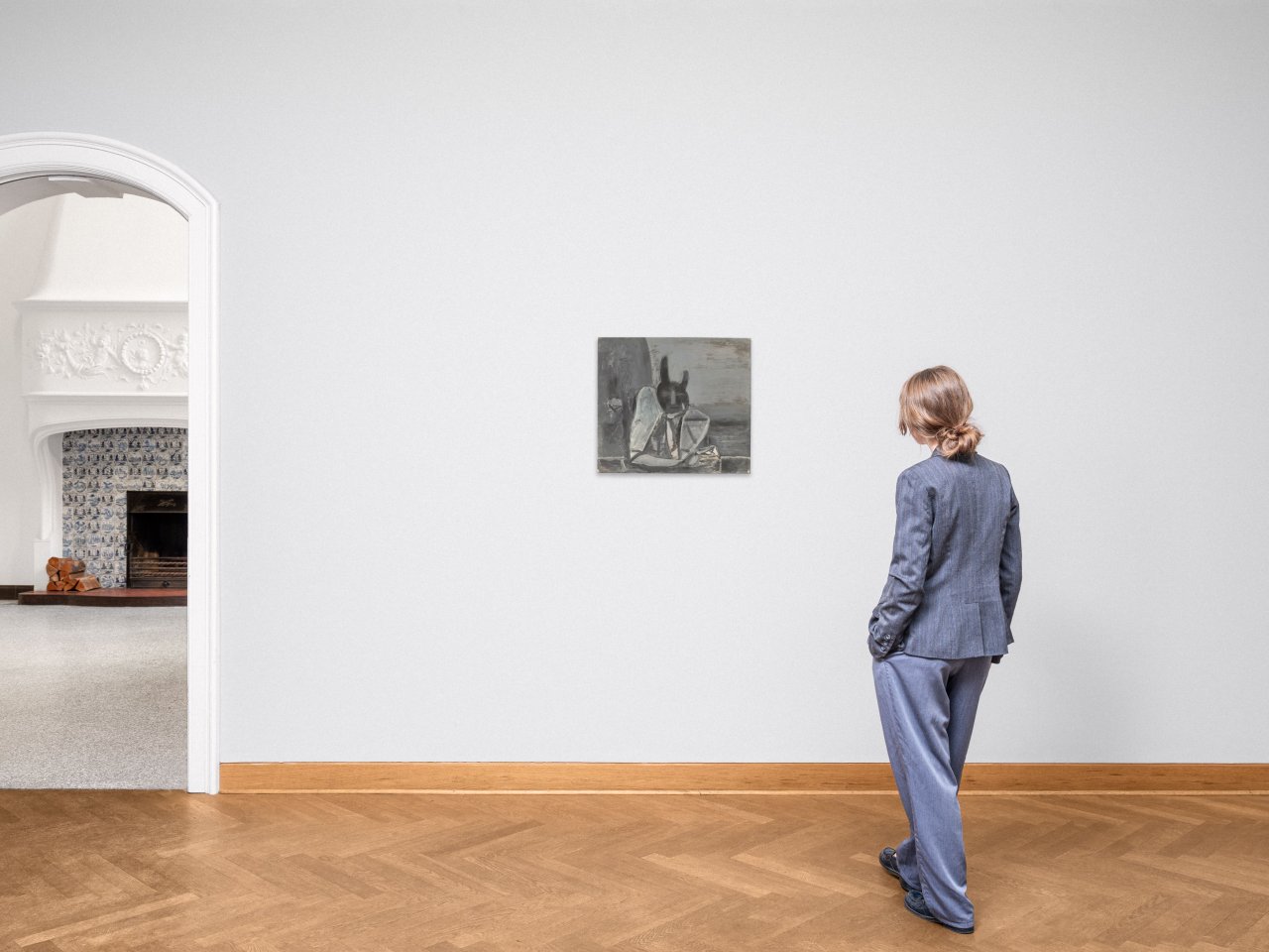 This picture shows the following artwork: Hermann Bachmann. Figure with mask. 1952/53.