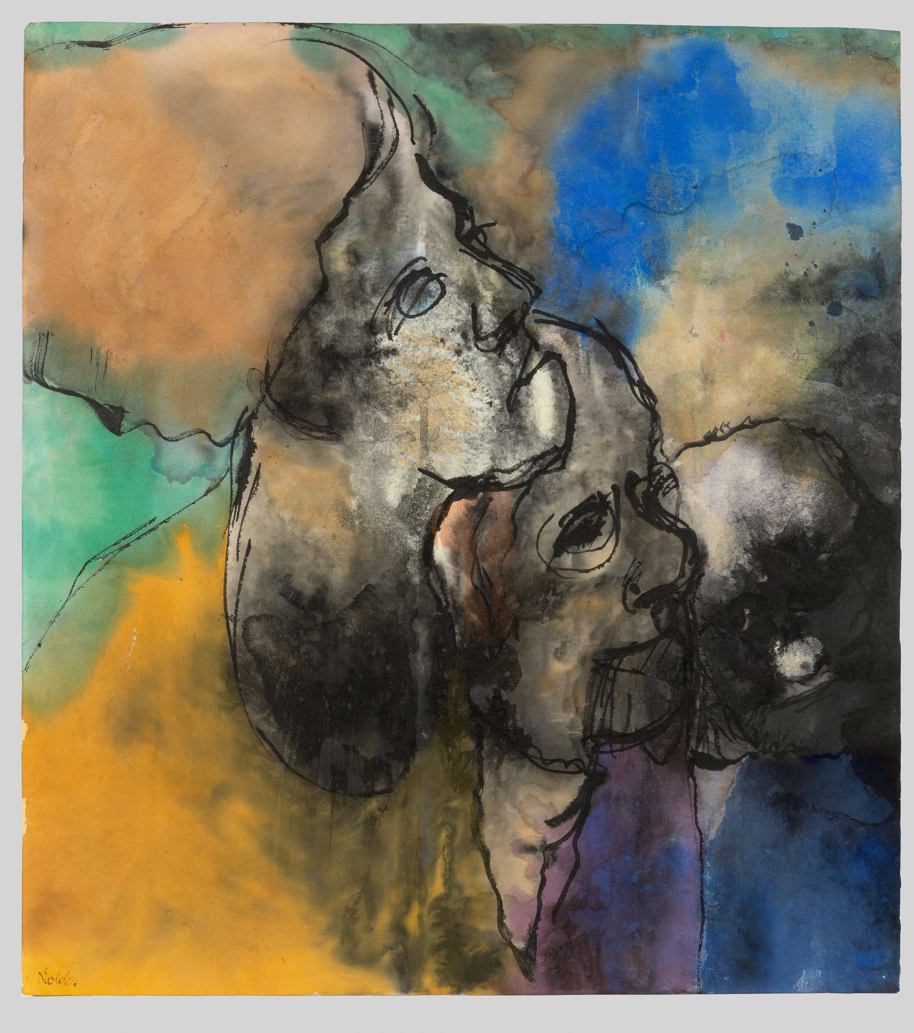 Auf diesem Bild ist das folgende Kunstwerk zu sehen: Emil Nolde. „Kritiker (Zuschauer)“. Vor 1932.