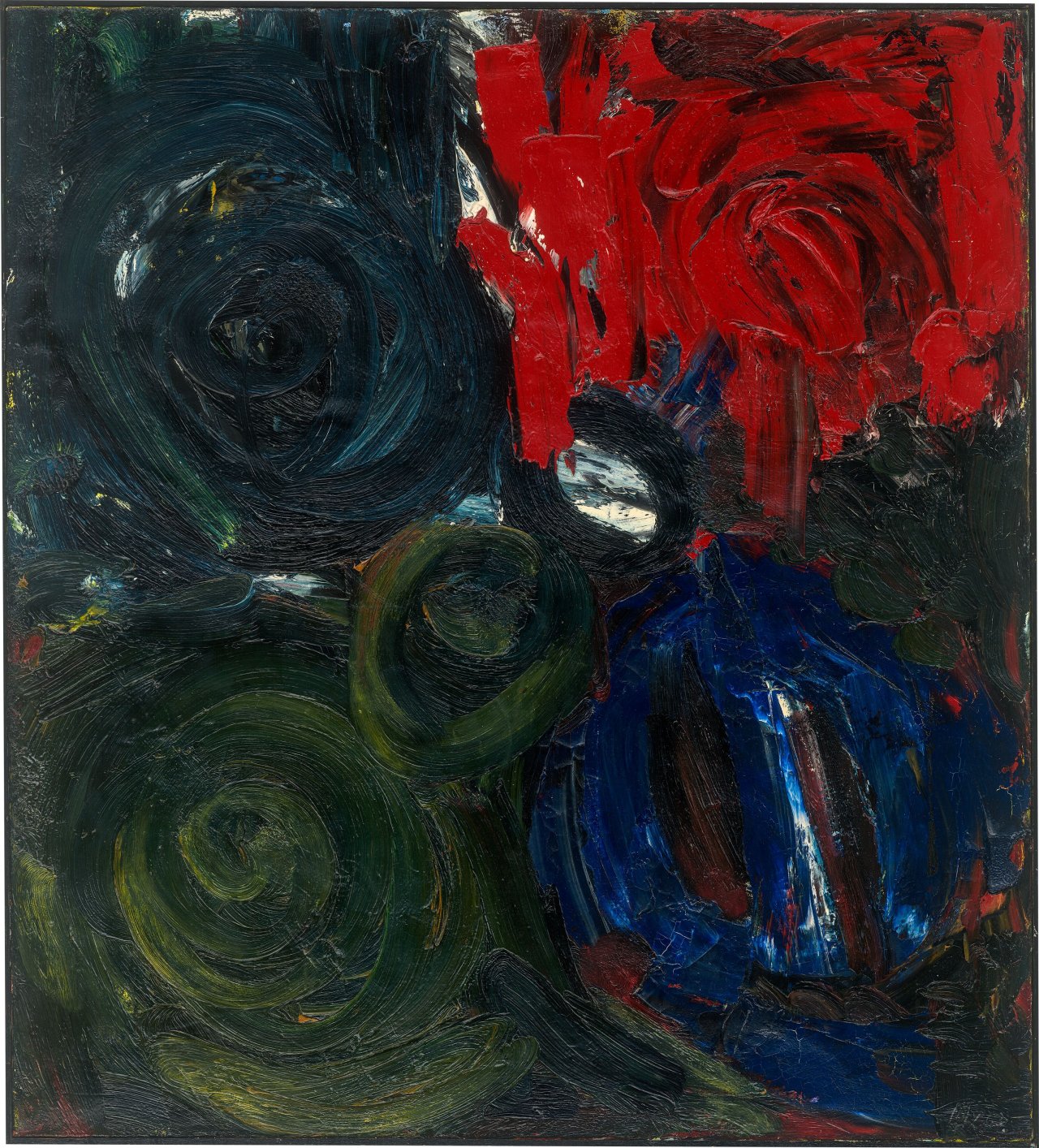This picture shows the following artwork: Ernst Wilhelm Nay. ”Im Dunkel – Feuer”. 1963.