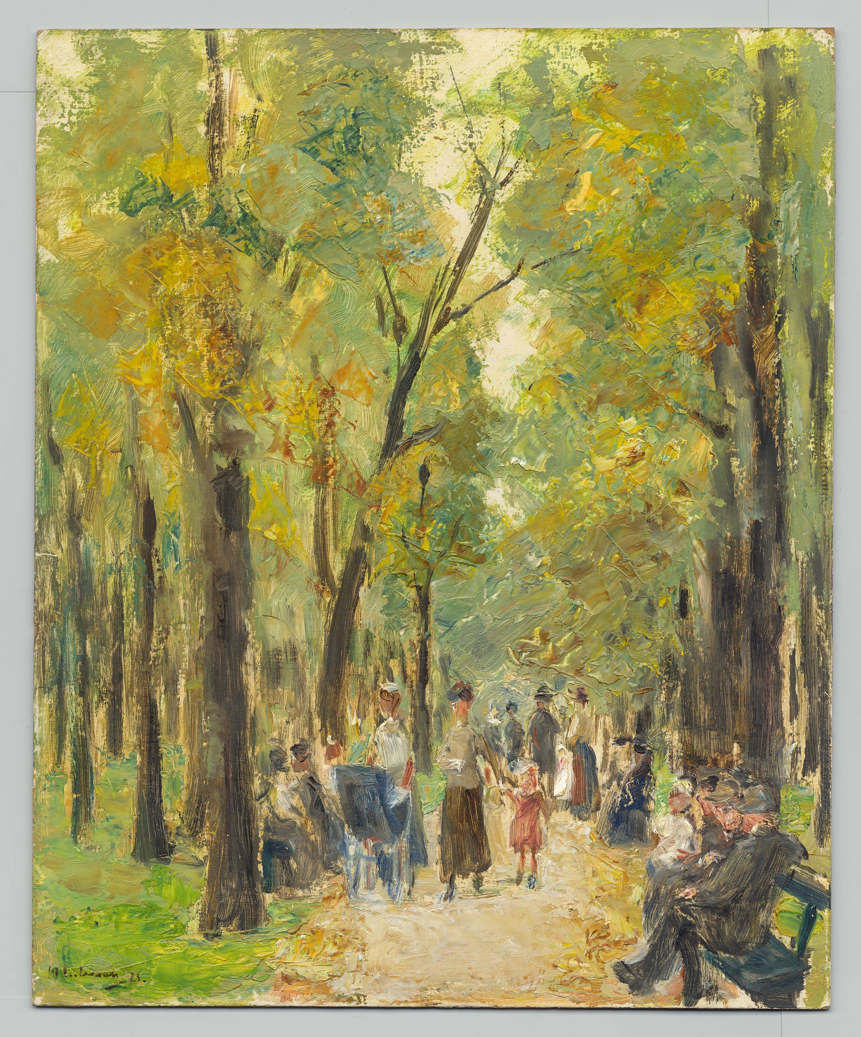 Auf diesem Bild ist das folgende Kunstwerk zu sehen: Max Liebermann. „Spaziergänger im Berliner Tiergarten“. 1923.