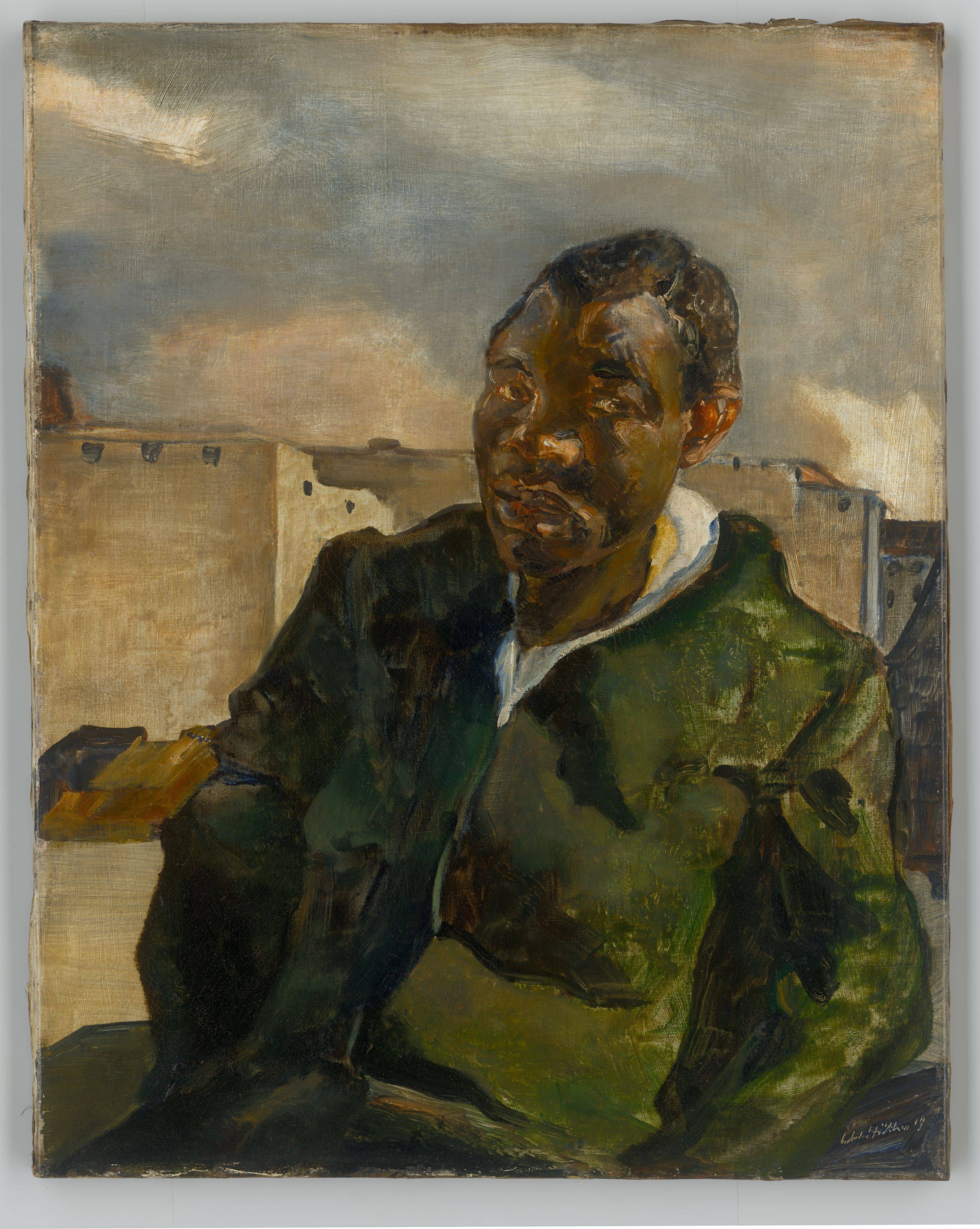 This picture shows the following artwork: Julius Hüther. Portrait of a Man in a Blue-Green Jacket. 1919.