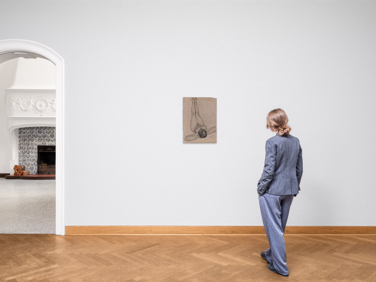 This picture shows the following artwork: Max Beckmann. ”Auf dem Rücken liegender weiblicher Akt mit nach oben gestreckten Beinen (Betty?)”. Circa 1927(?).