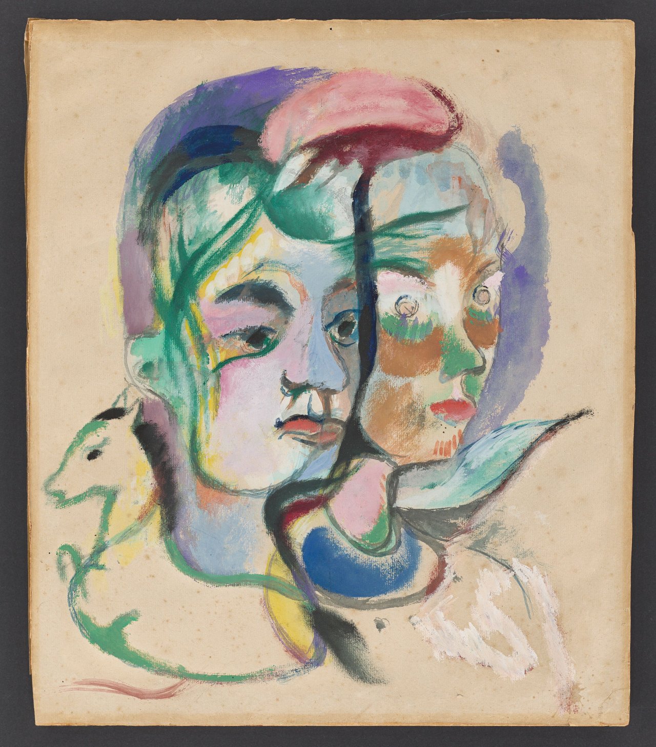 This picture shows the following artwork: Heinrich Campendonk. ”Zwei Kinderköpfe”. Circa 1915.