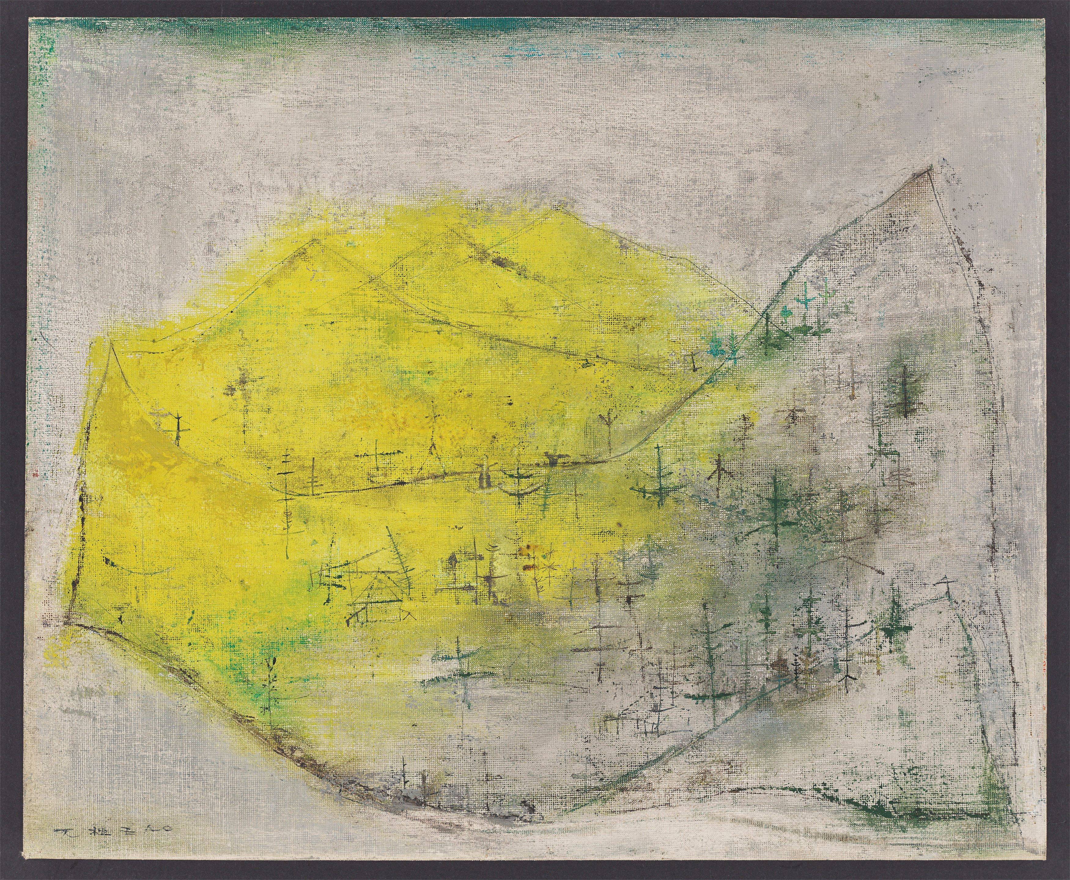This picture shows the following artwork:  Zao Wou-Ki. ”21.07.50-Saint-Jeoire - Montagne jaune”. 1950.