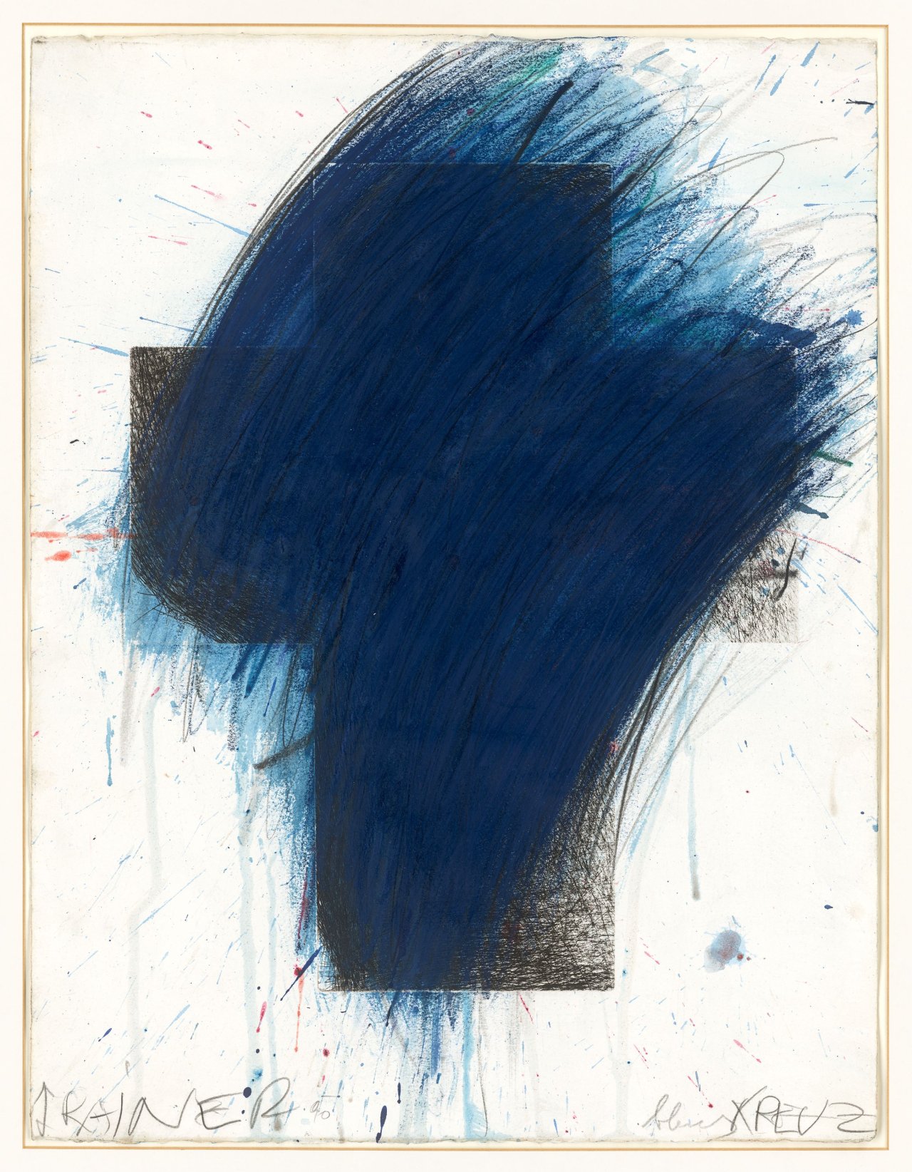 Auf diesem Bild ist das folgende Kunstwerk zu sehen: Arnulf Rainer. „blaues KREUZ“. 1990.