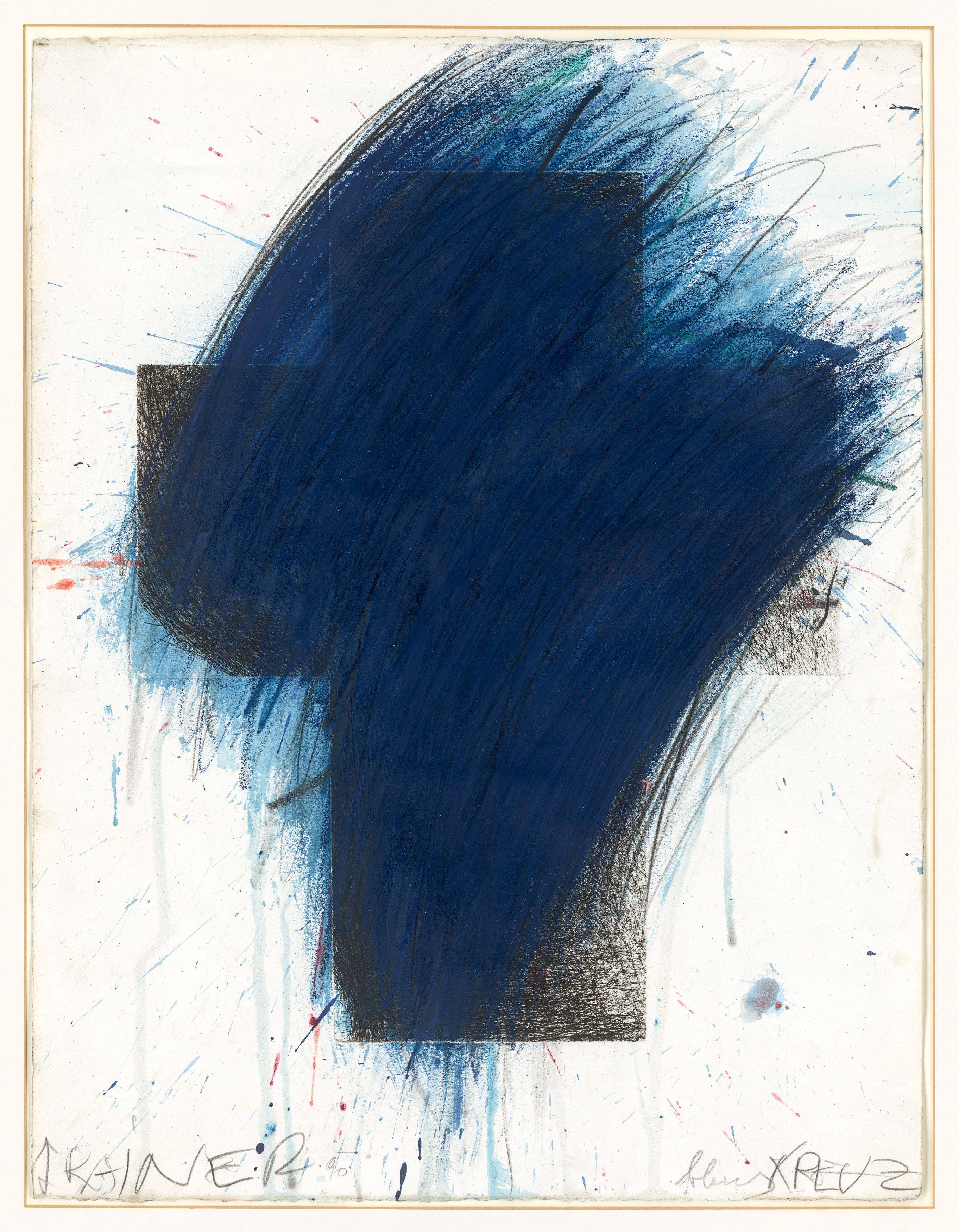 Auf diesem Bild ist das folgende Kunstwerk zu sehen: Arnulf Rainer. „blaues KREUZ“. 1990.