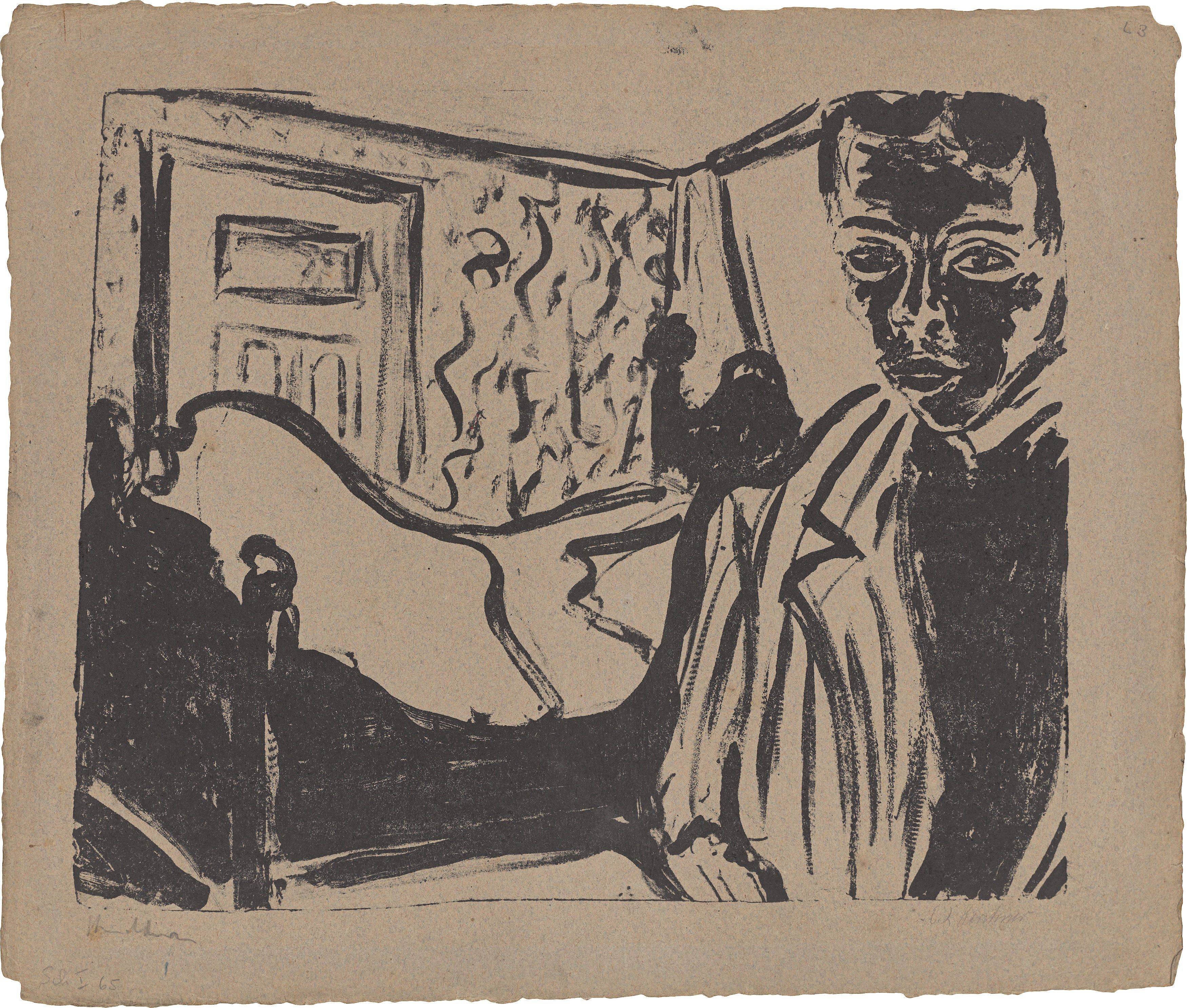 This picture shows the following artwork: Ernst Ludwig Kirchner. ”Selbstportrait in Kammer”. 1907.