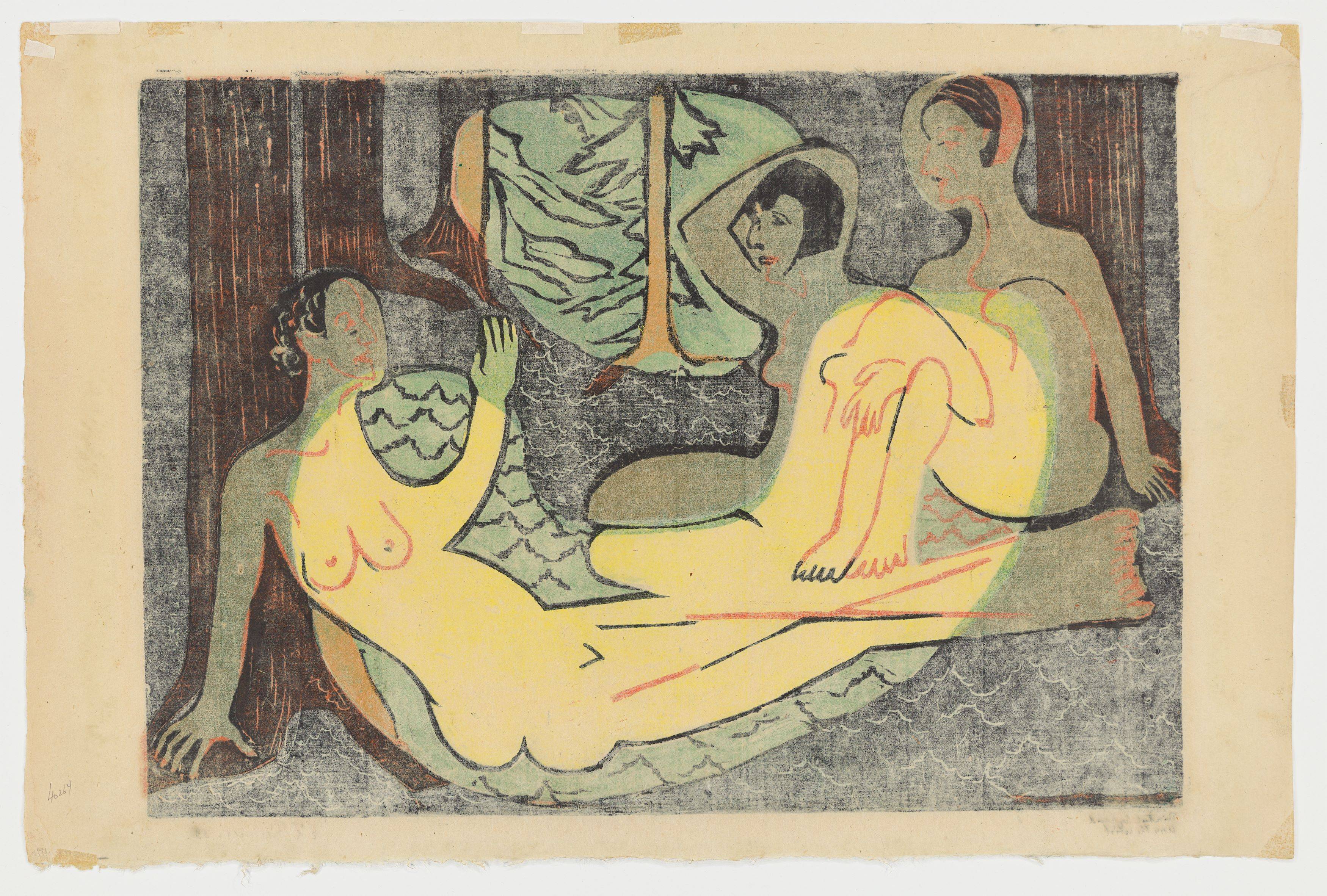 This picture shows the following artwork: Ernst Ludwig Kirchner. ”Drei Akte im Walde”. 1933.