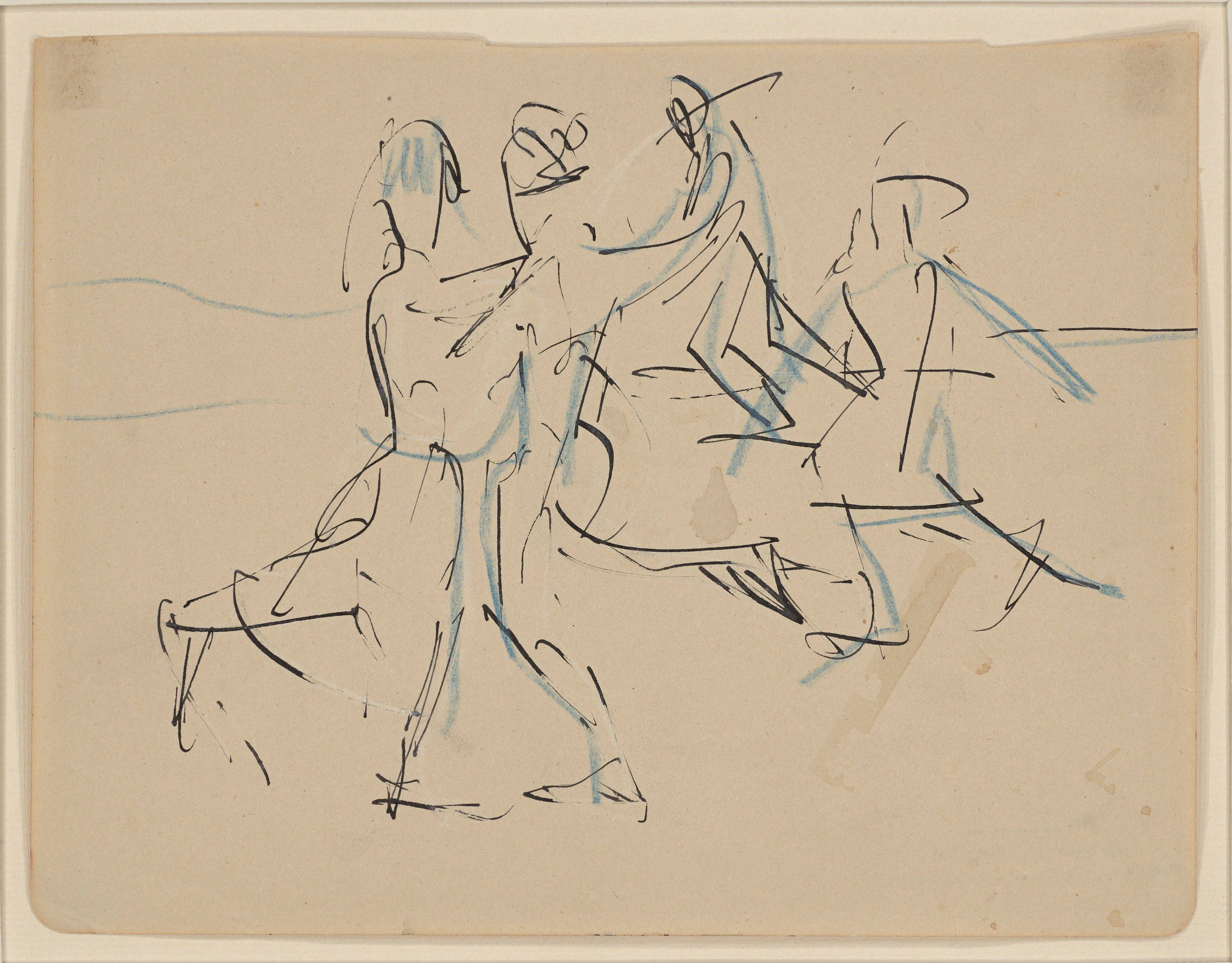 This picture shows the following artwork: Ernst Ludwig Kirchner. Ice skaters (dancing). Circa 1920.